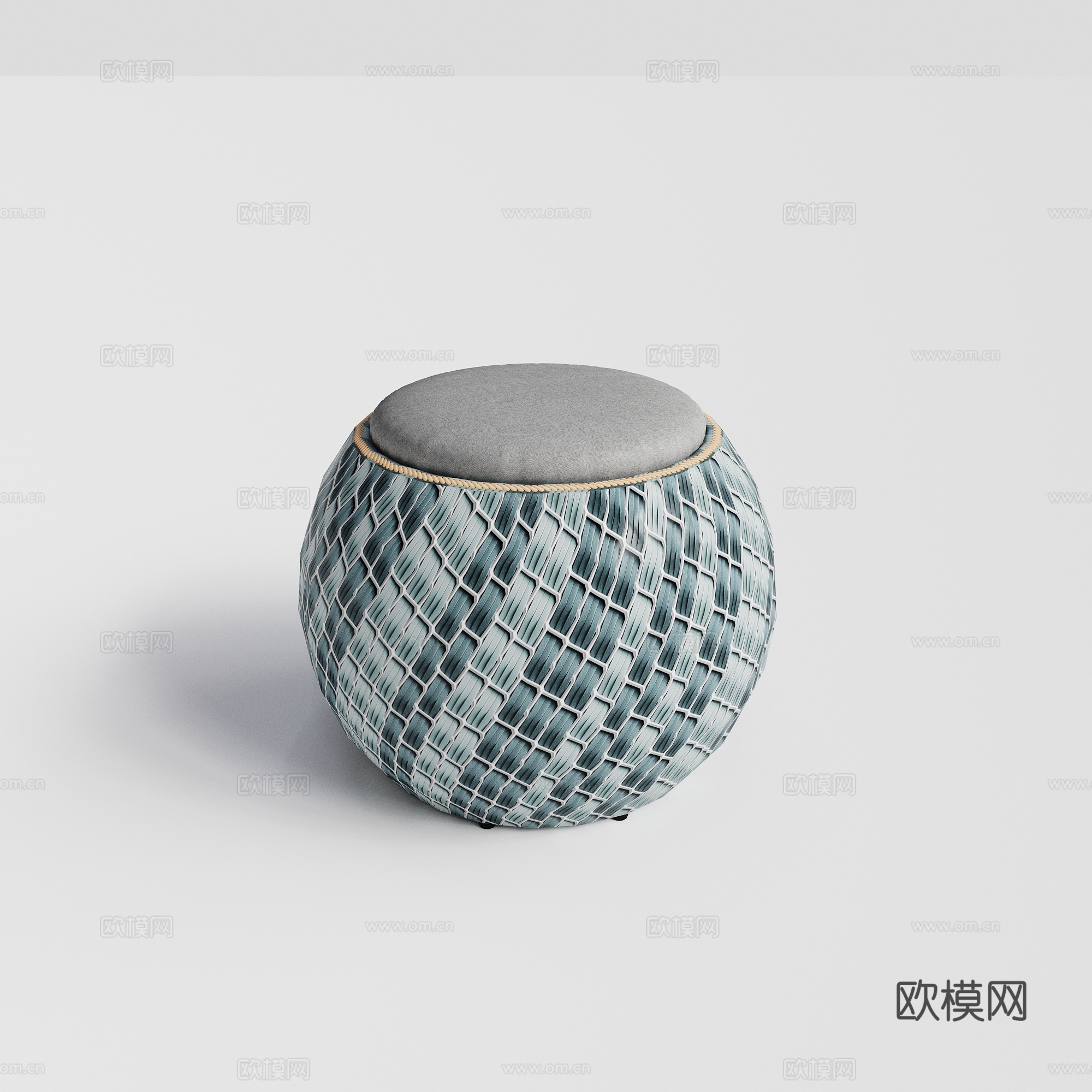 DEDON - 现代户外墩 凳子 脚踏 藤编圆形茶几 边几su模型