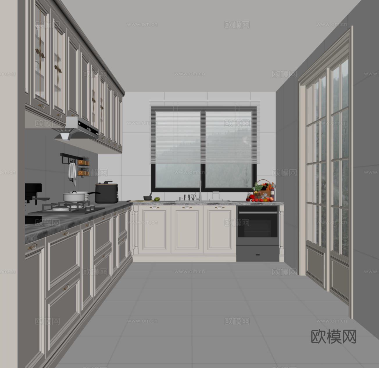 法式奶油风厨房 橱柜 厨具 电器su模型