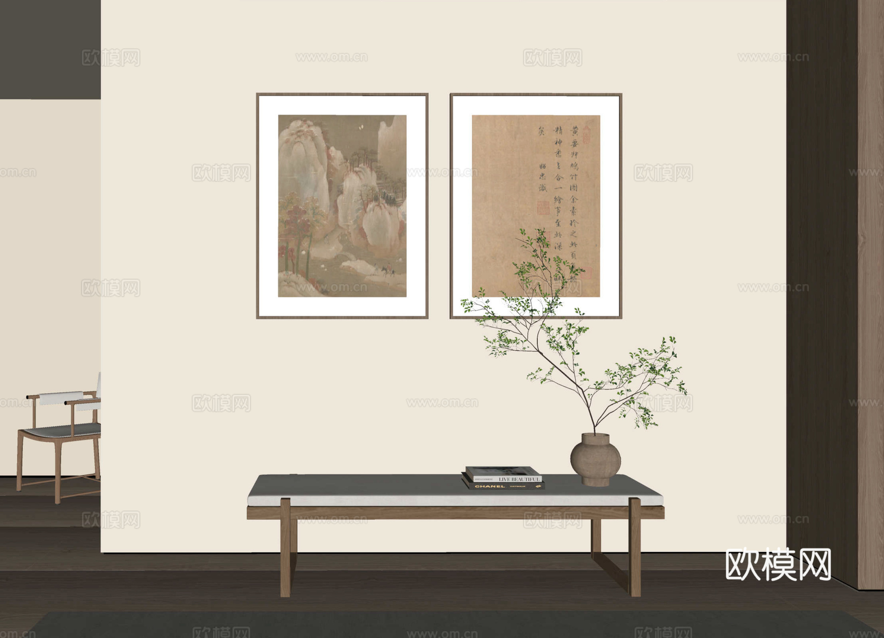 新中式宋式风挂画su模型