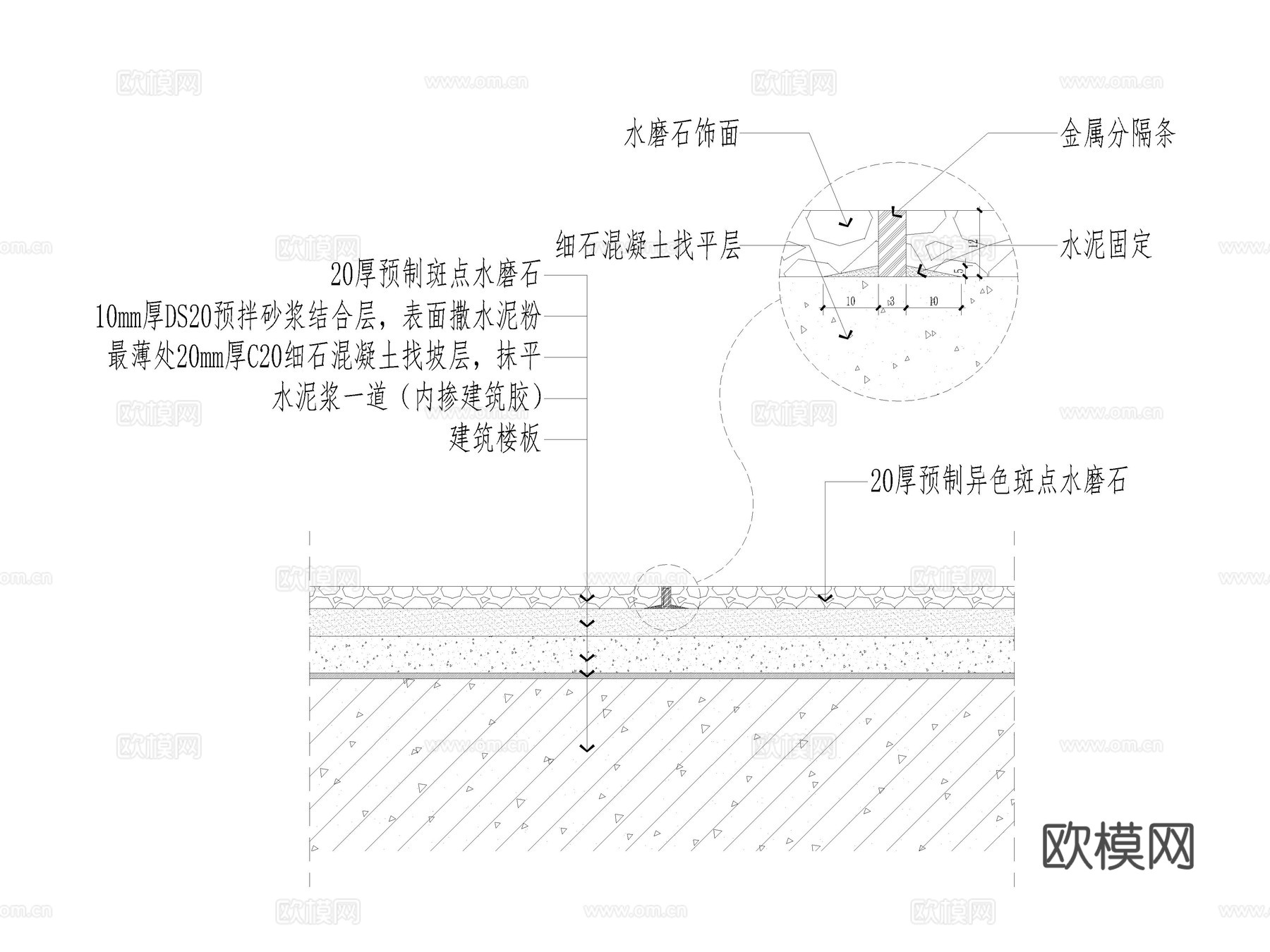 水磨石铺装做法 水磨石地面节点 水磨石 水磨石地坪节点cad施工图