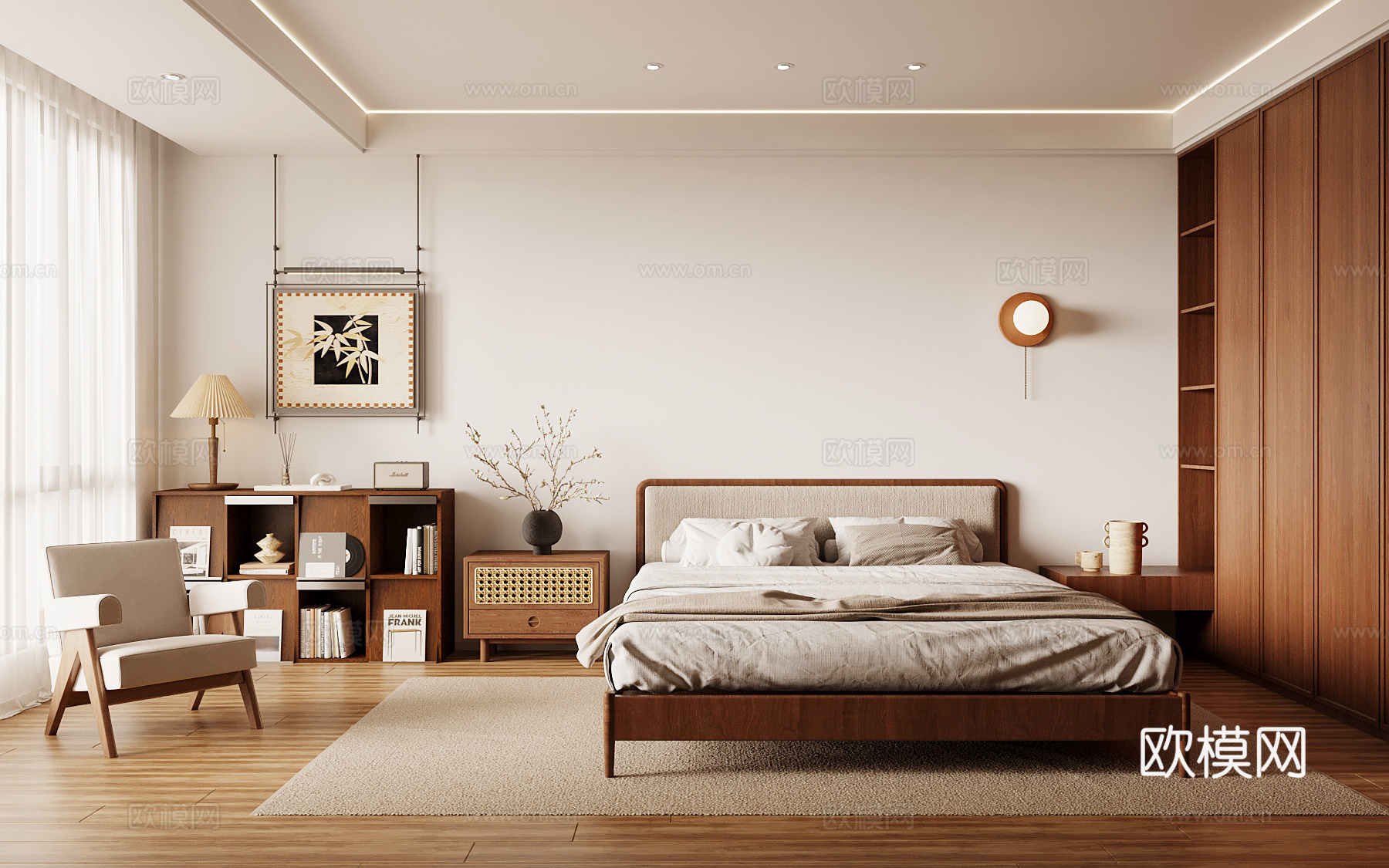 中古卧室 双人床 置物架su模型