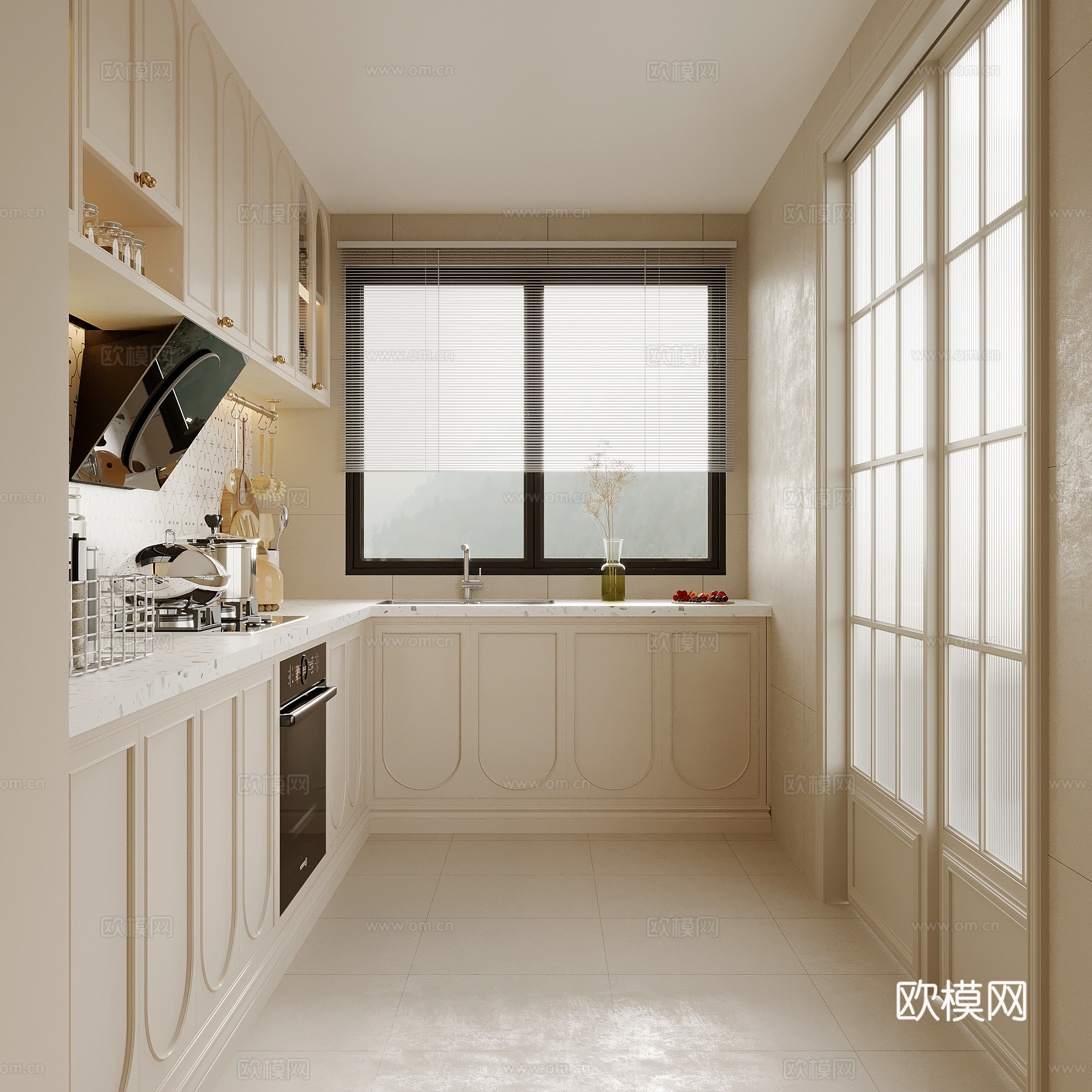 法式奶油风厨房 橱柜 厨具 电器su模型