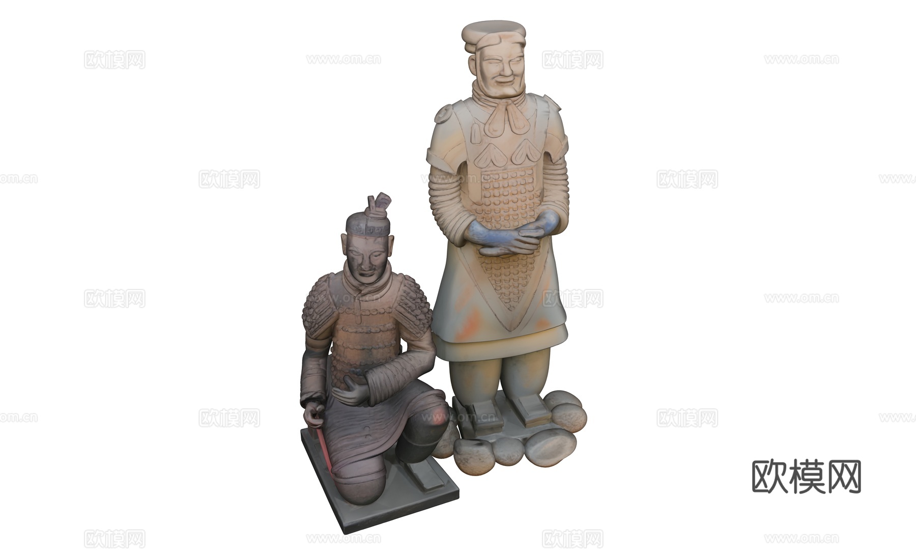 两个兵马俑雕塑组合su模型