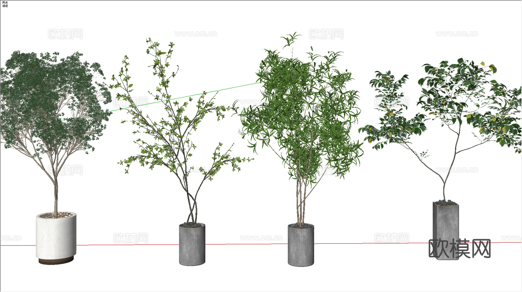 现代植物组合盆栽su模型