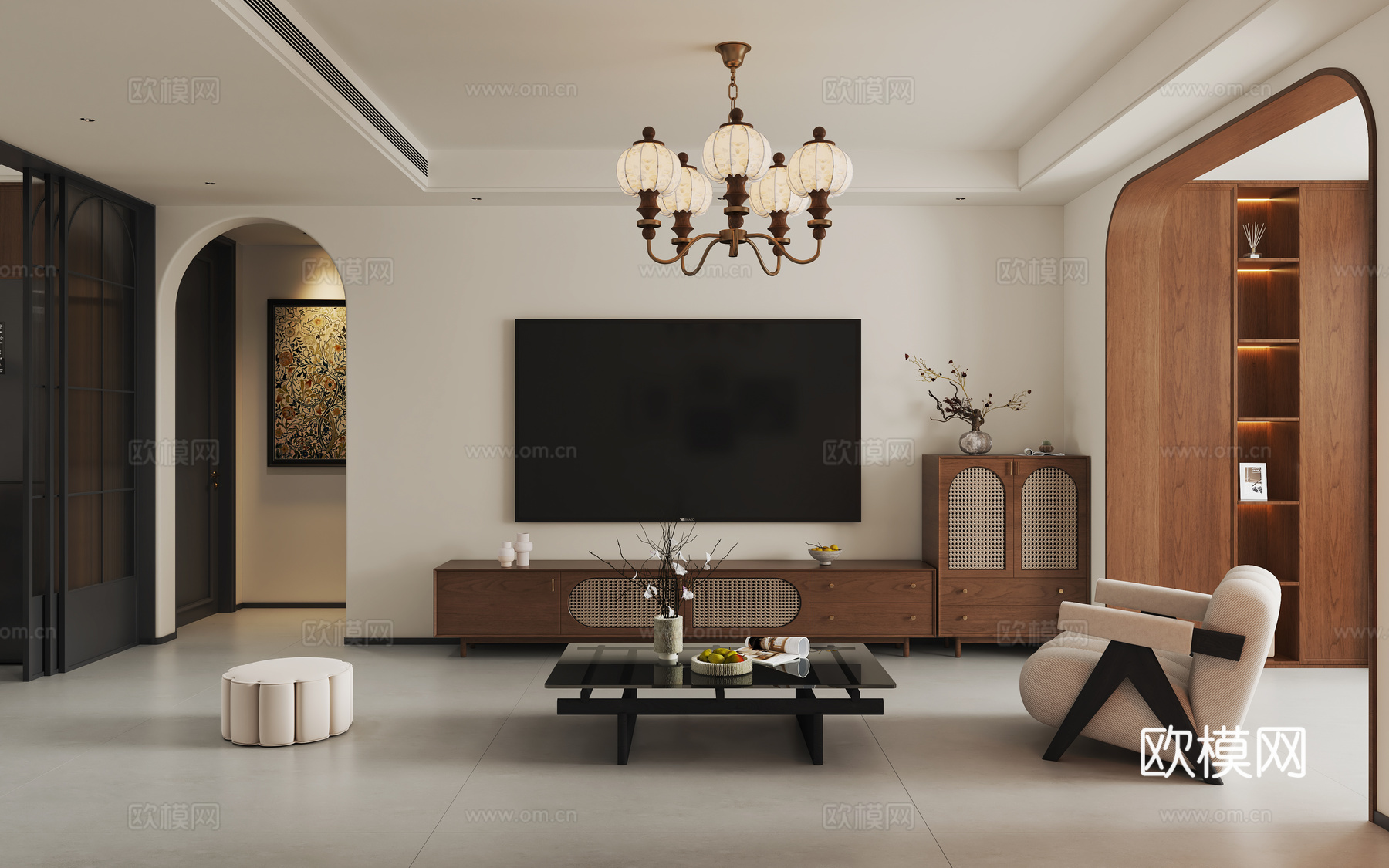 现代中古客餐厅3d模型下载（渲染图2）