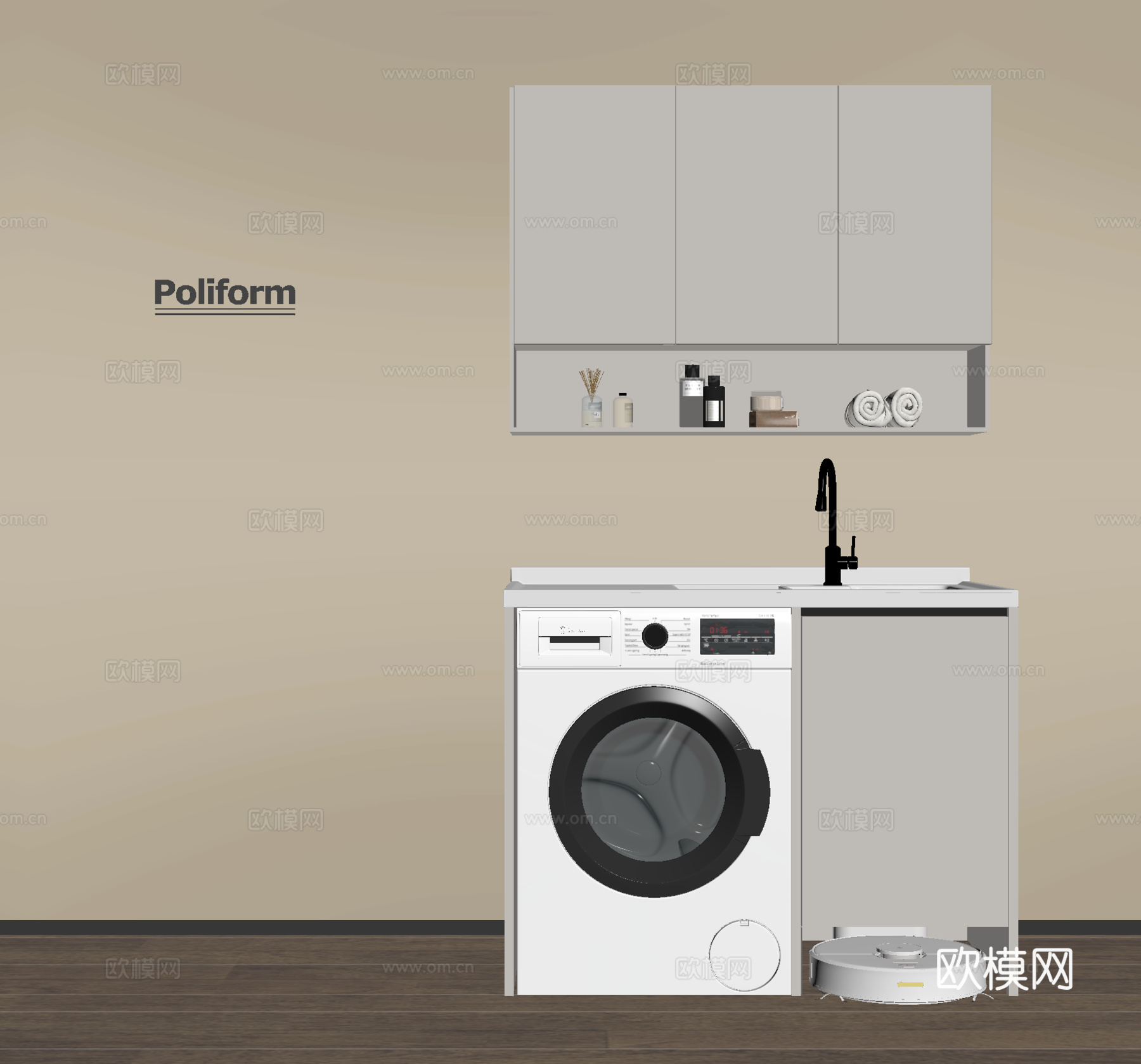 现代洗衣机柜 阳台柜 洗衣机 扫地机器人 卫浴用品su模型