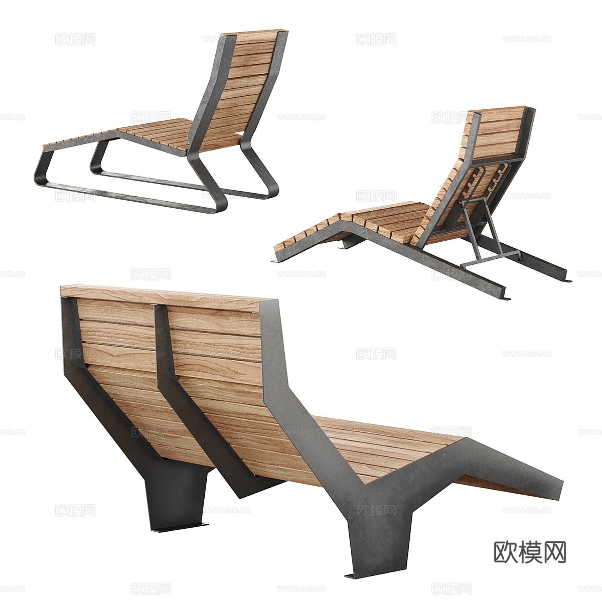 现代户外休闲椅 长椅 躺椅3d模型下载（渲染图2）