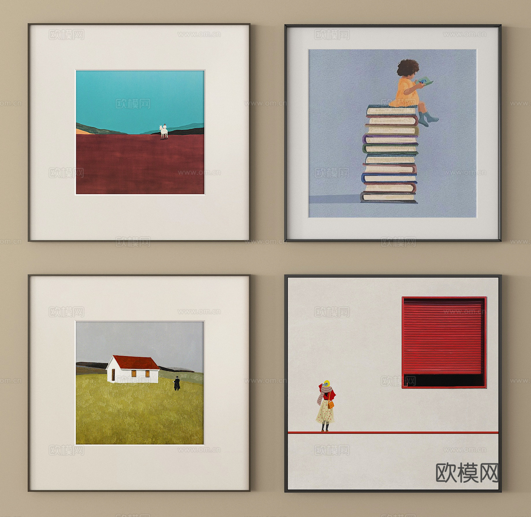 现代挂画组合 儿童挂画 装饰画su模型