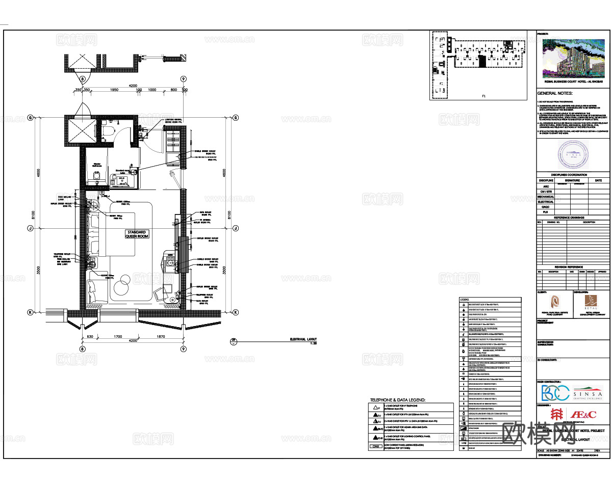 境外酒店（沙特）客房样板间施工图节点大样图立面图cad施工图