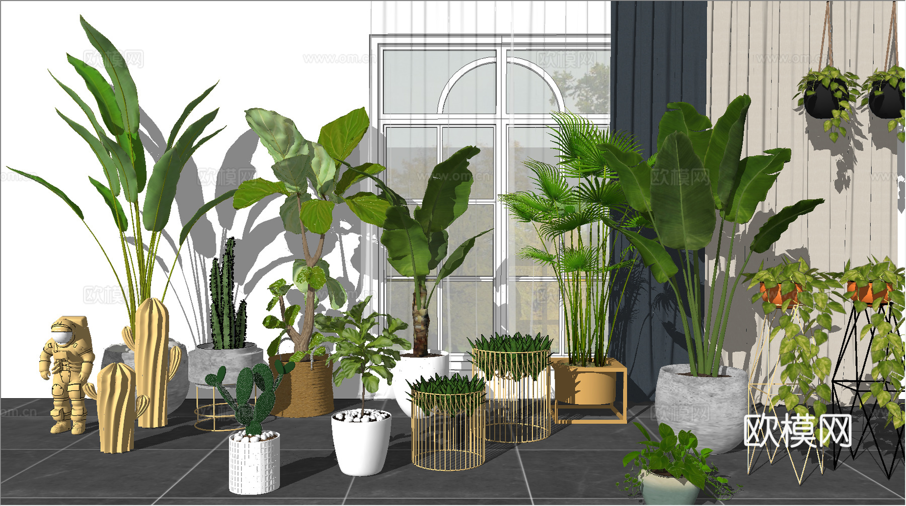 现代植物组合盆栽su模型