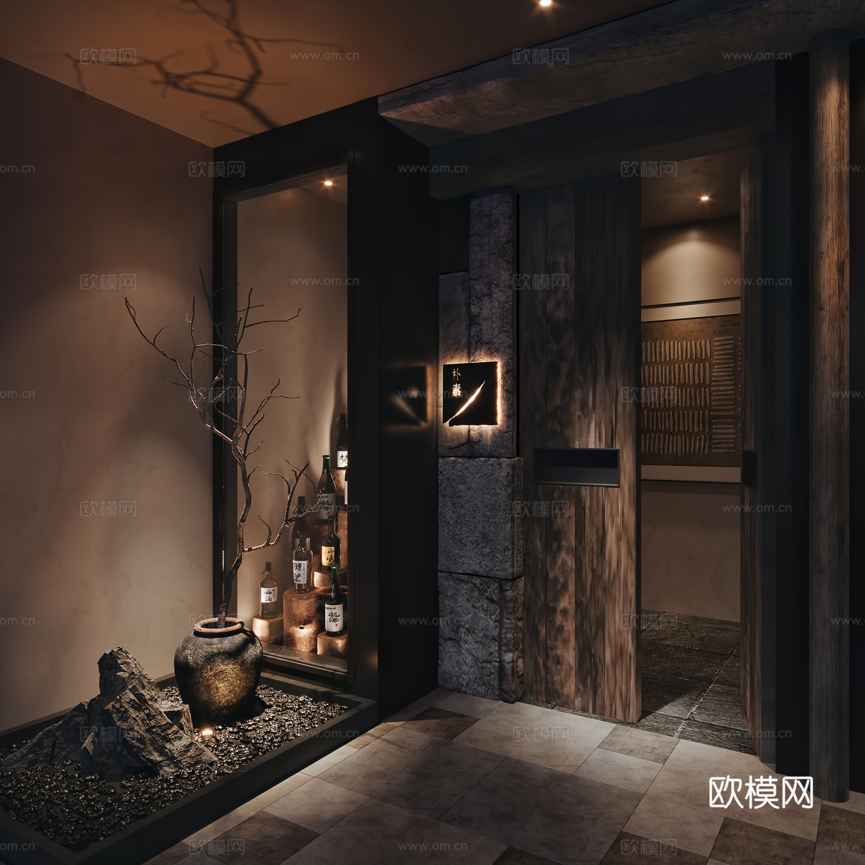 诧寂风酒吧门头3d模型下载（渲染图1）