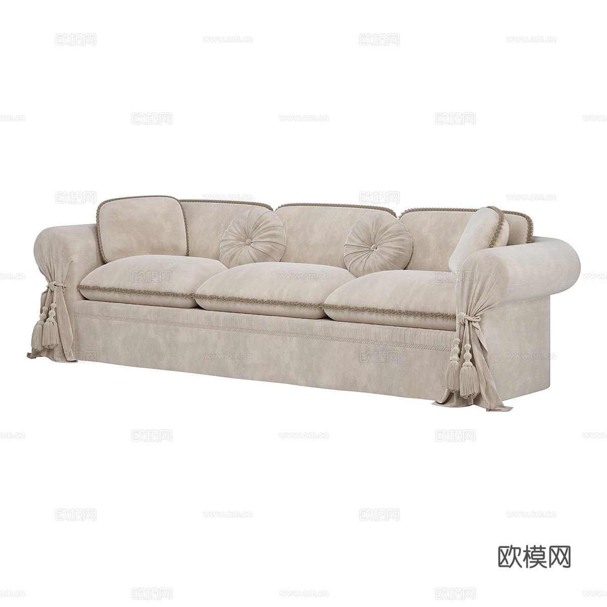 法式三人沙发3d模型下载（渲染图2）