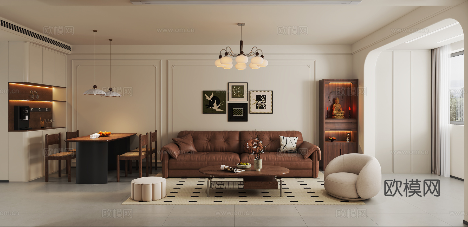 中古风客餐厅3d模型下载（渲染图2）