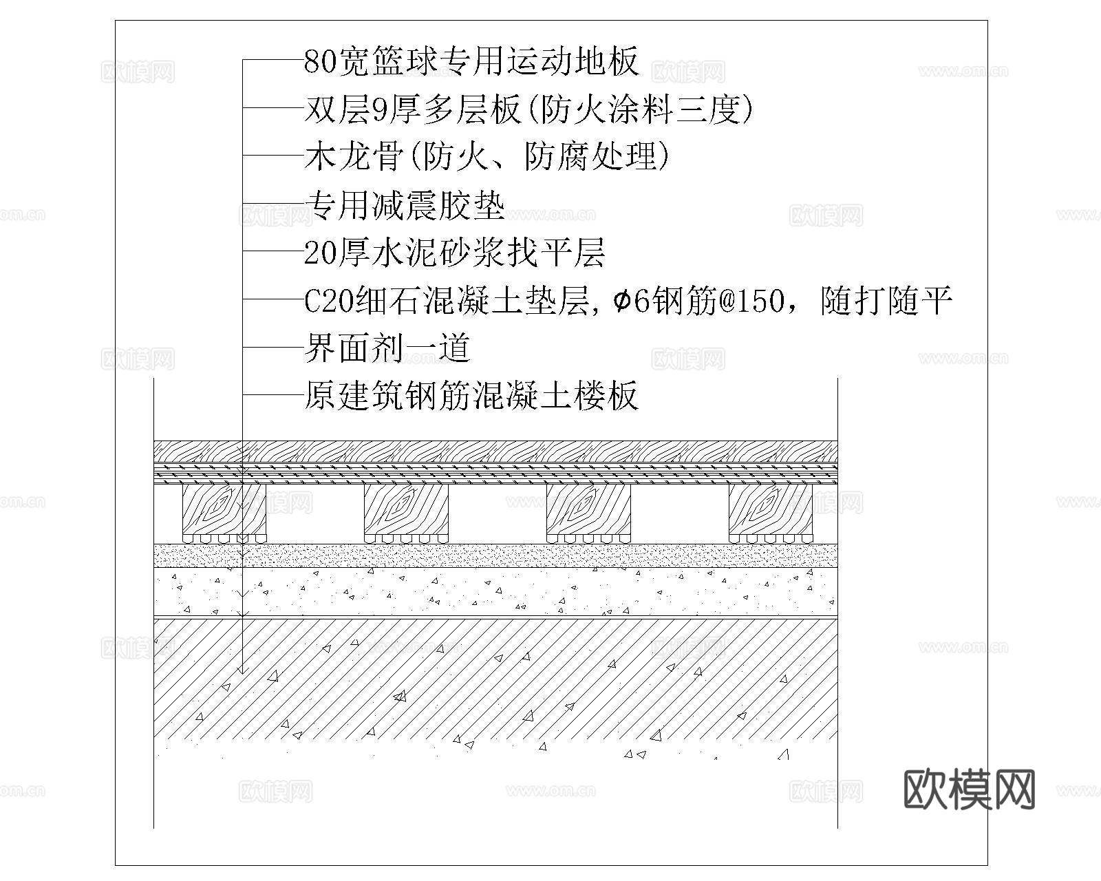 篮球馆木地板CADcad施工图
