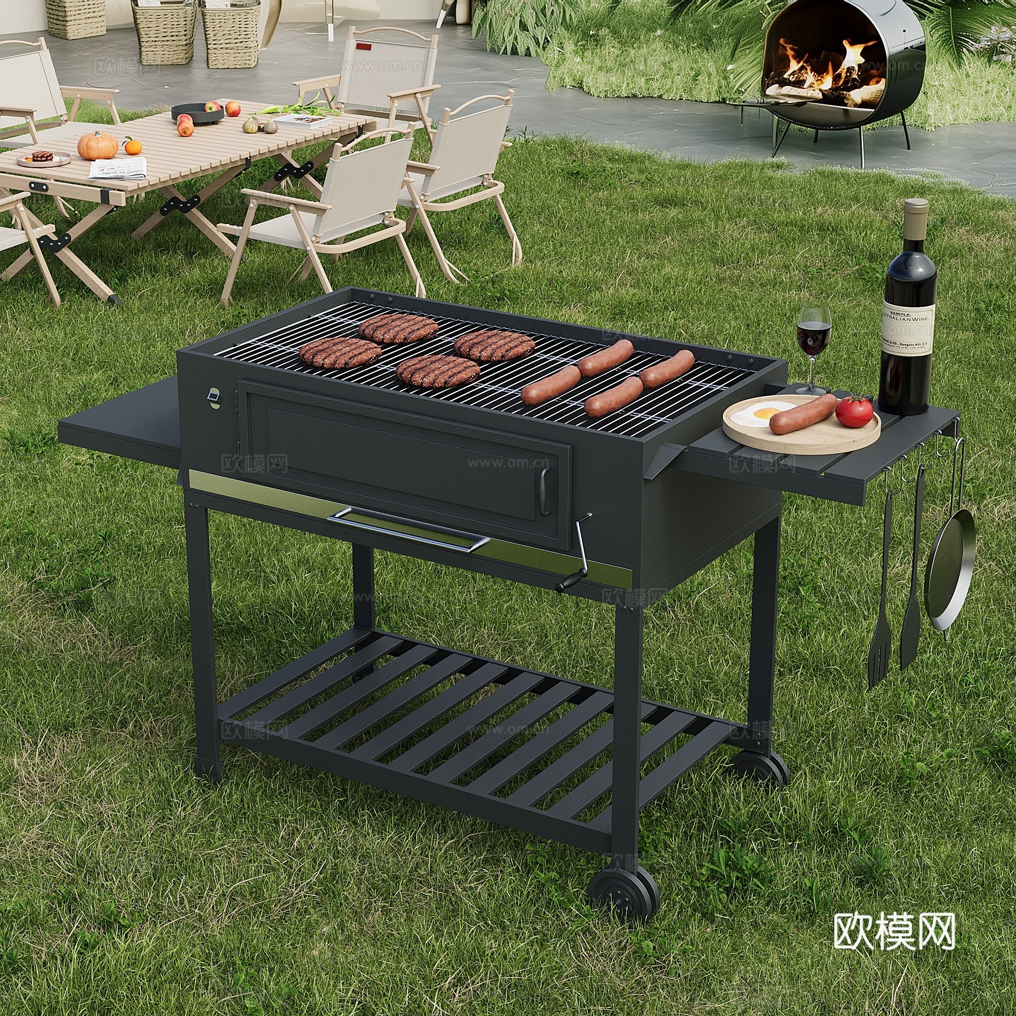户外露营烧烤BBQ野餐3d模型下载