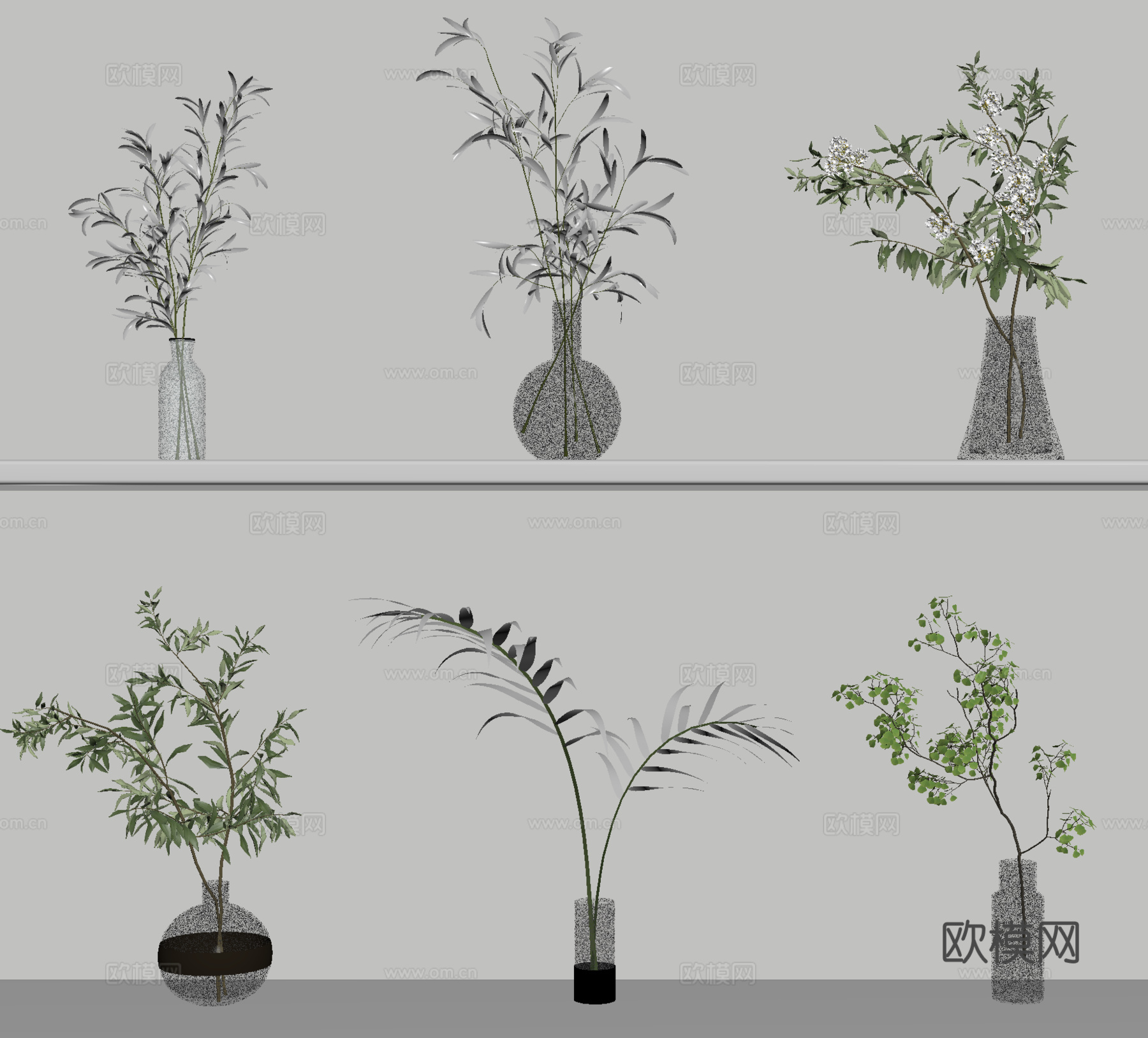 现代花瓶花艺 玻璃花瓶 花艺su模型