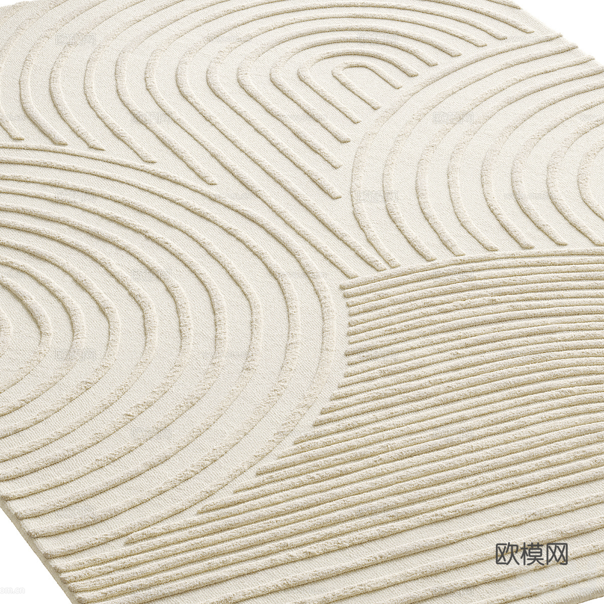 现代奶油风布艺地毯 羊毛地毯3d模型下载（渲染图3）