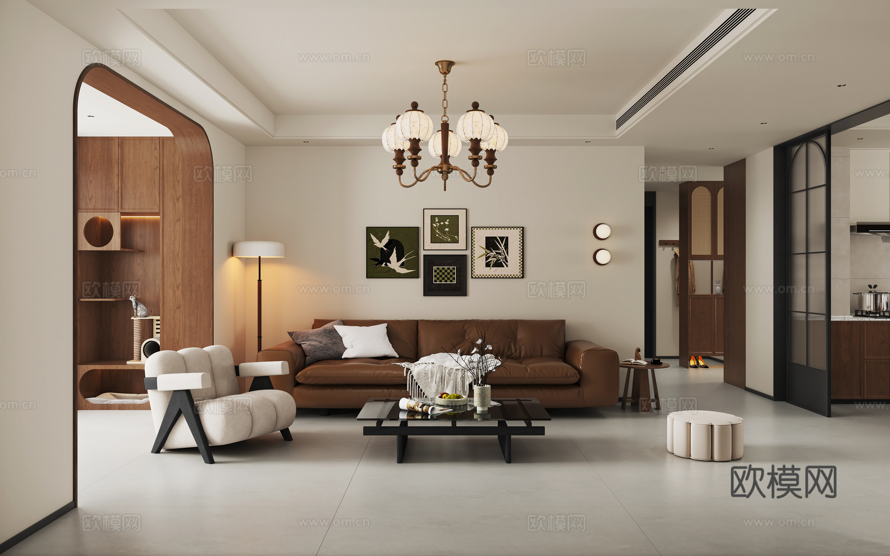 现代中古客餐厅3d模型下载（渲染图1）