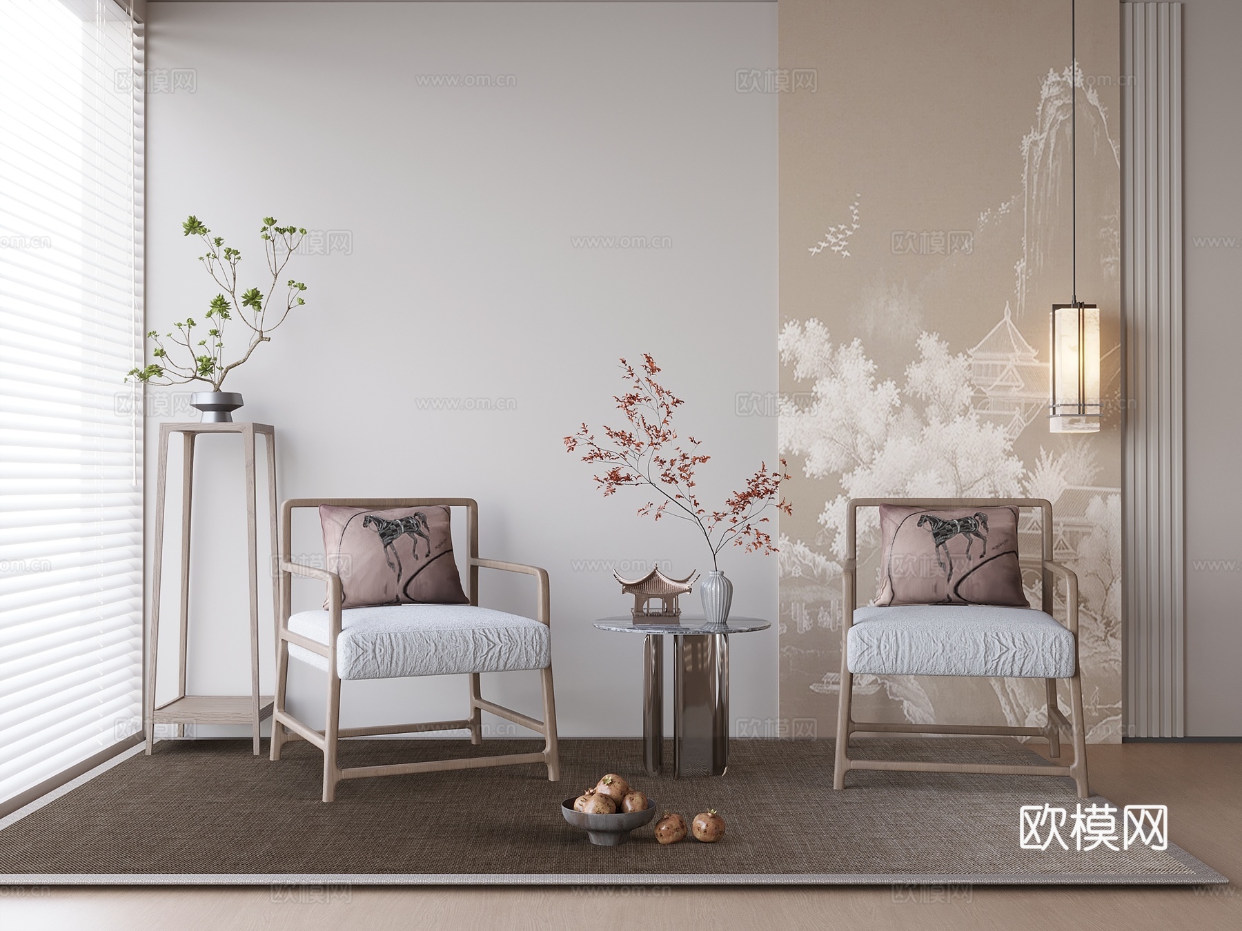 单椅餐椅休闲椅椅子组合皮质椅子现代休闲椅组合3d模型下载