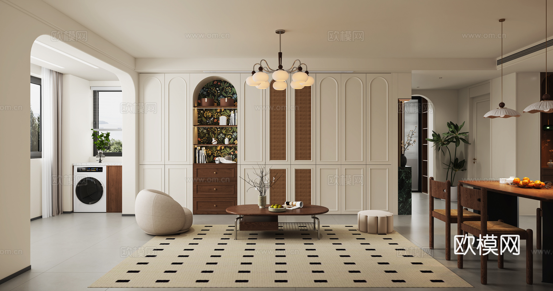 中古风客餐厅3d模型下载（渲染图1）