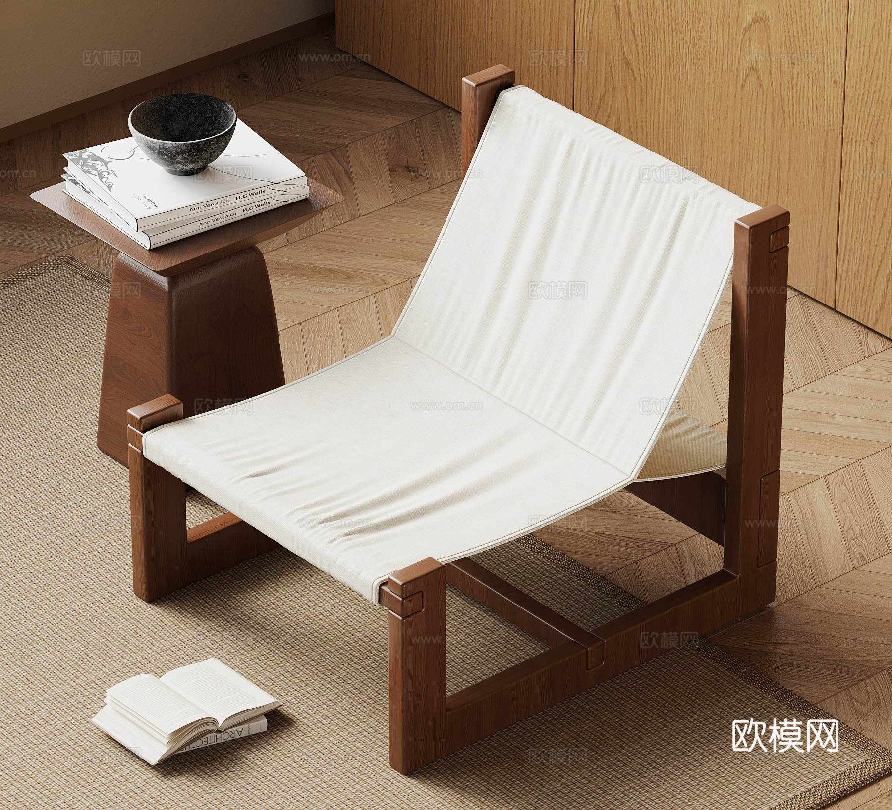 新中式休闲椅 边几su模型