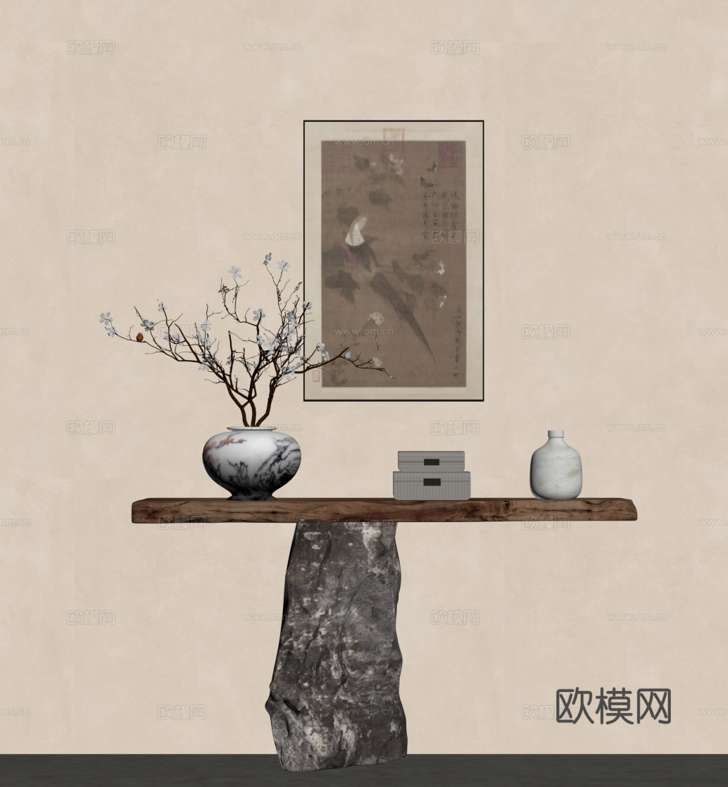 新中式玄关su模型