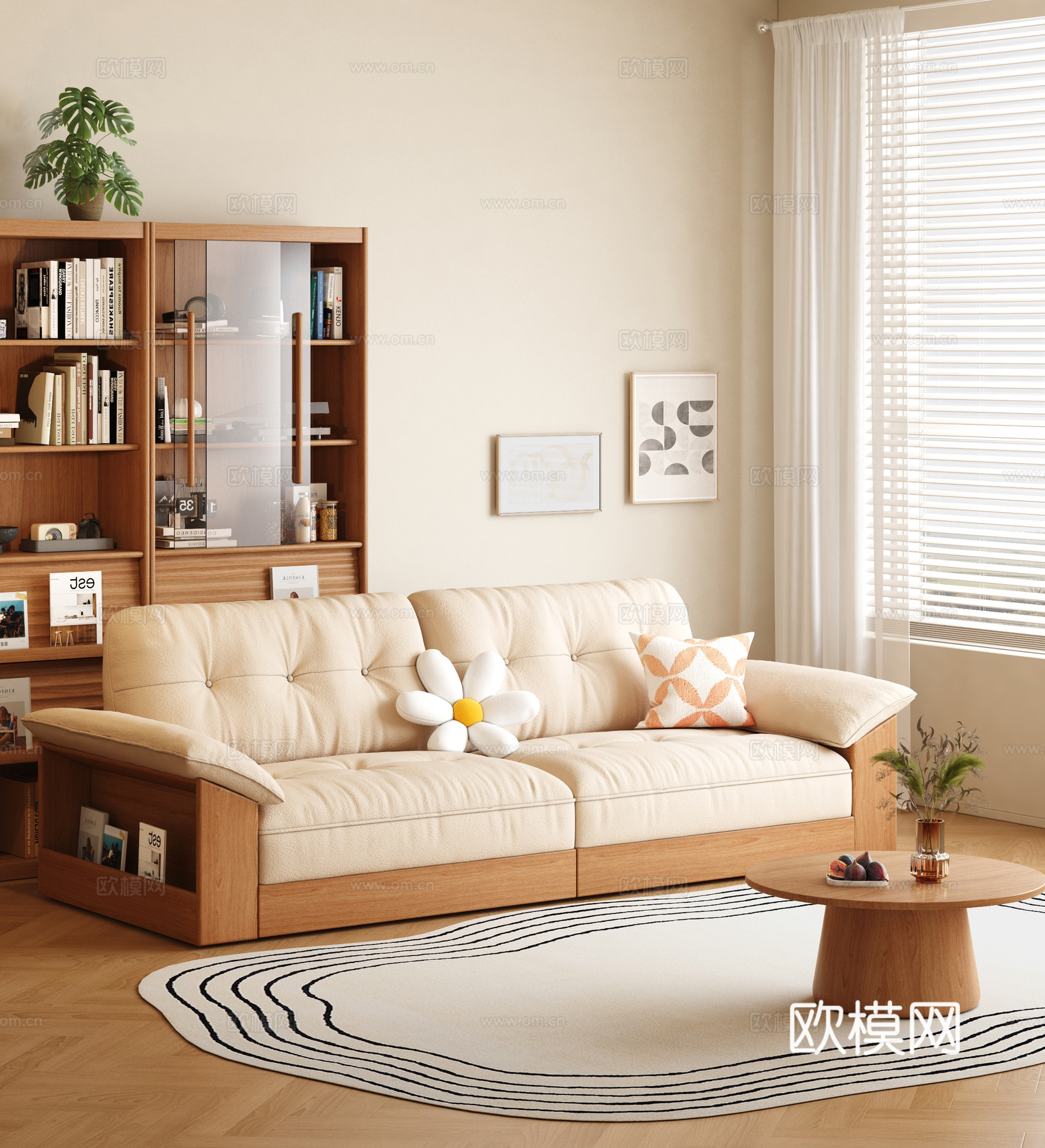 实木布艺沙发 原木布艺沙发  实木双人沙发3d模型下载