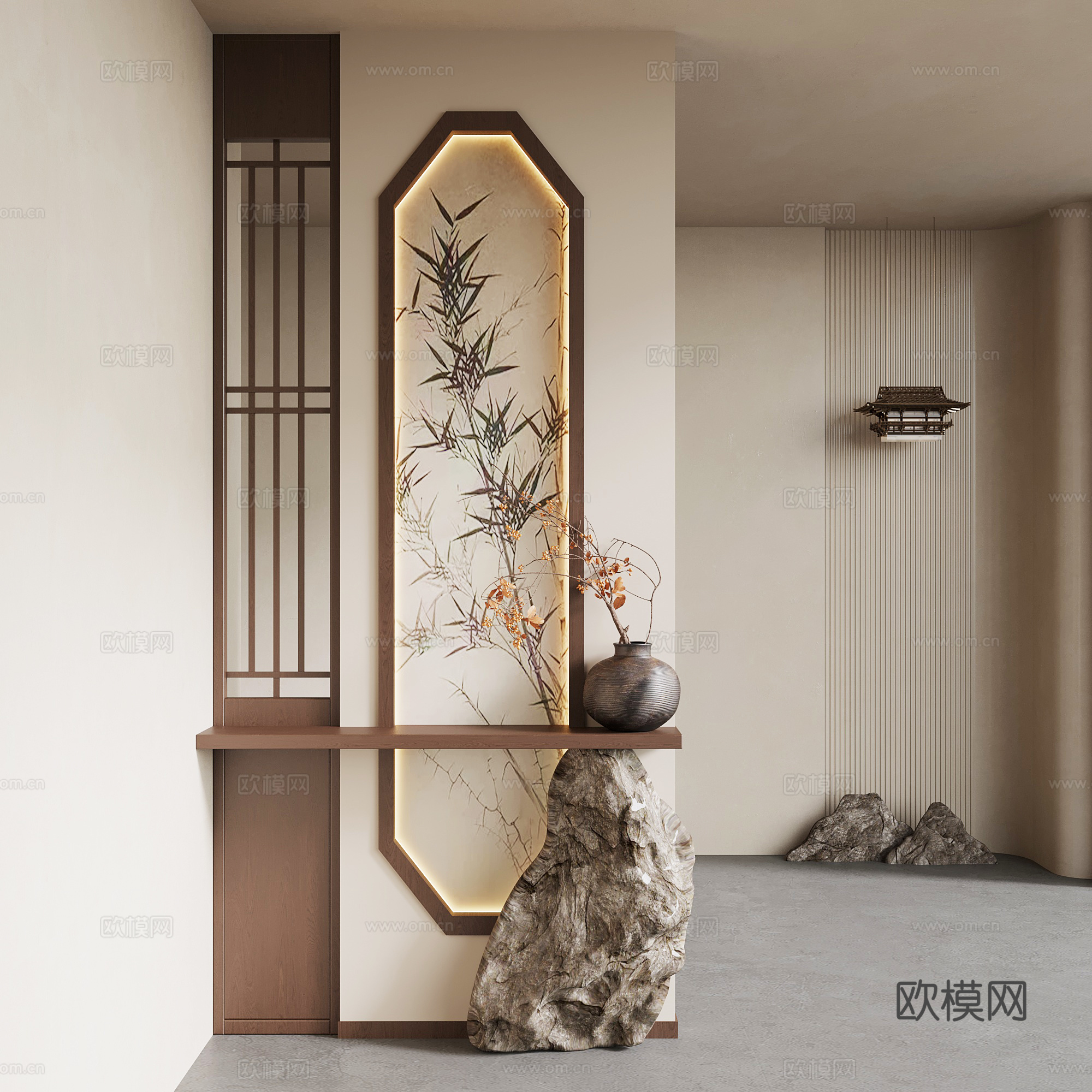 新中式屏风隔断3d模型下载