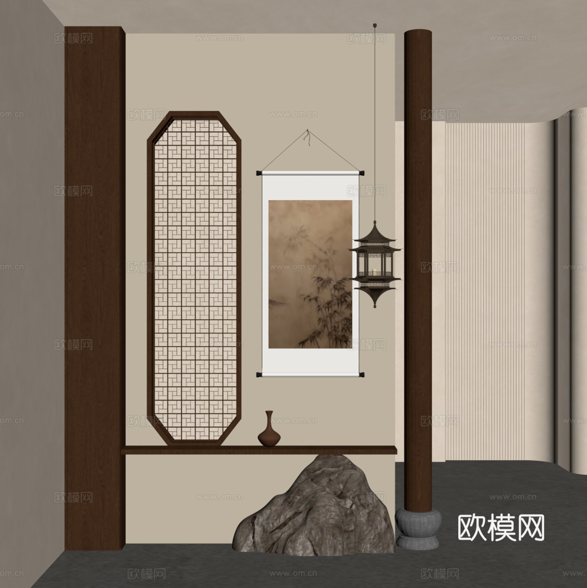 新中式玄关su模型