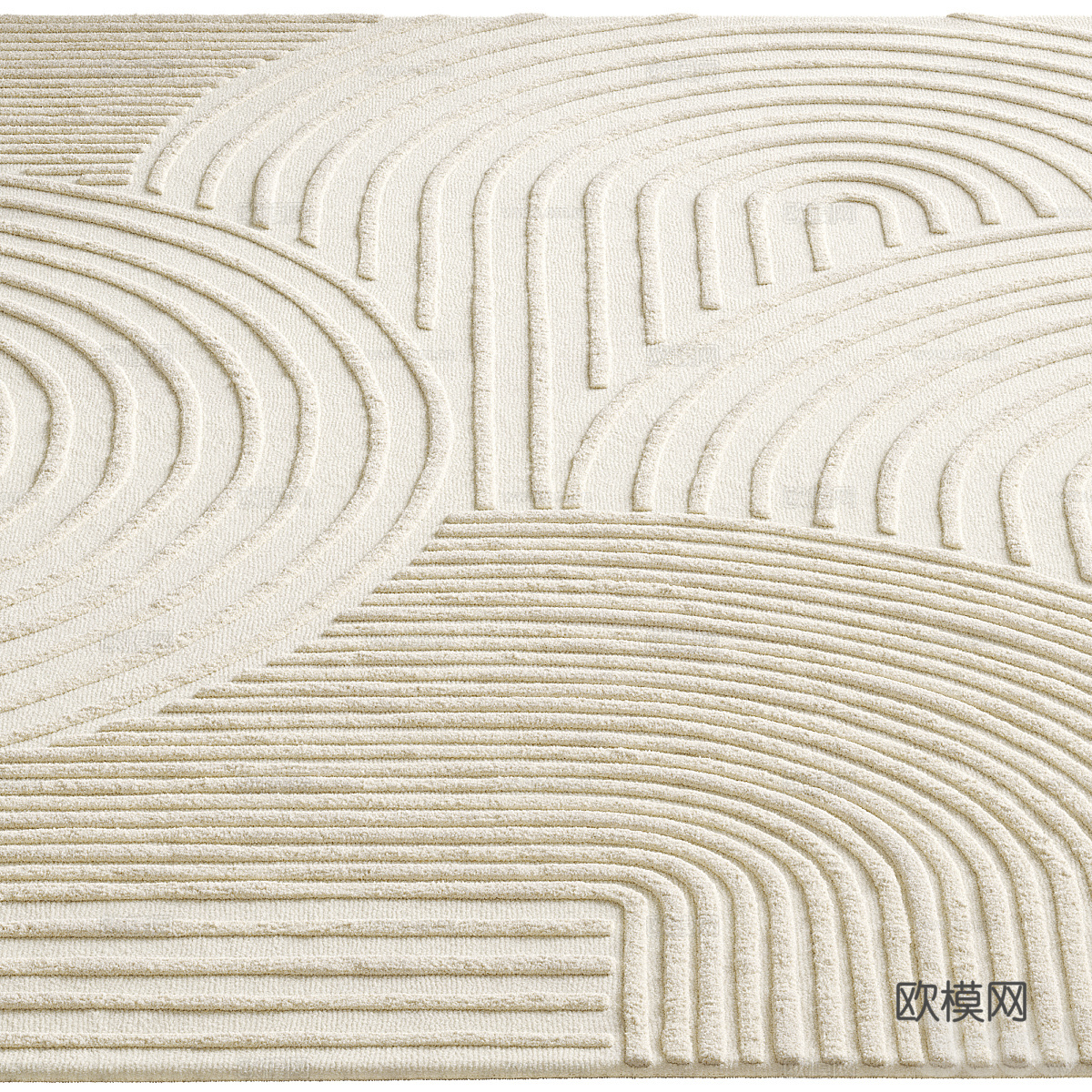 现代奶油风布艺地毯 羊毛地毯3d模型下载（渲染图4）