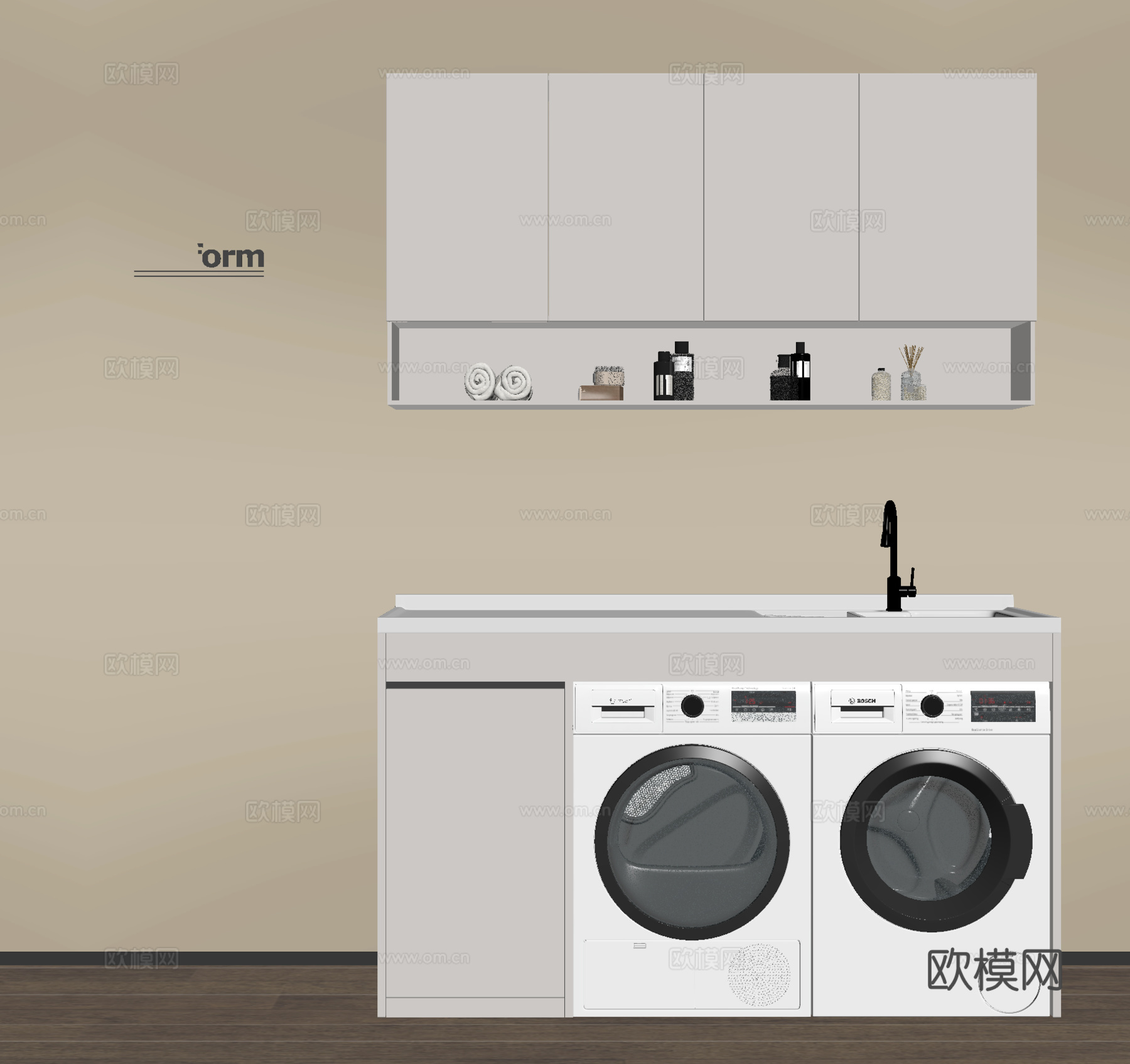 现代洗衣机柜 阳台柜 洗衣机 烘干机 卫浴用品su模型
