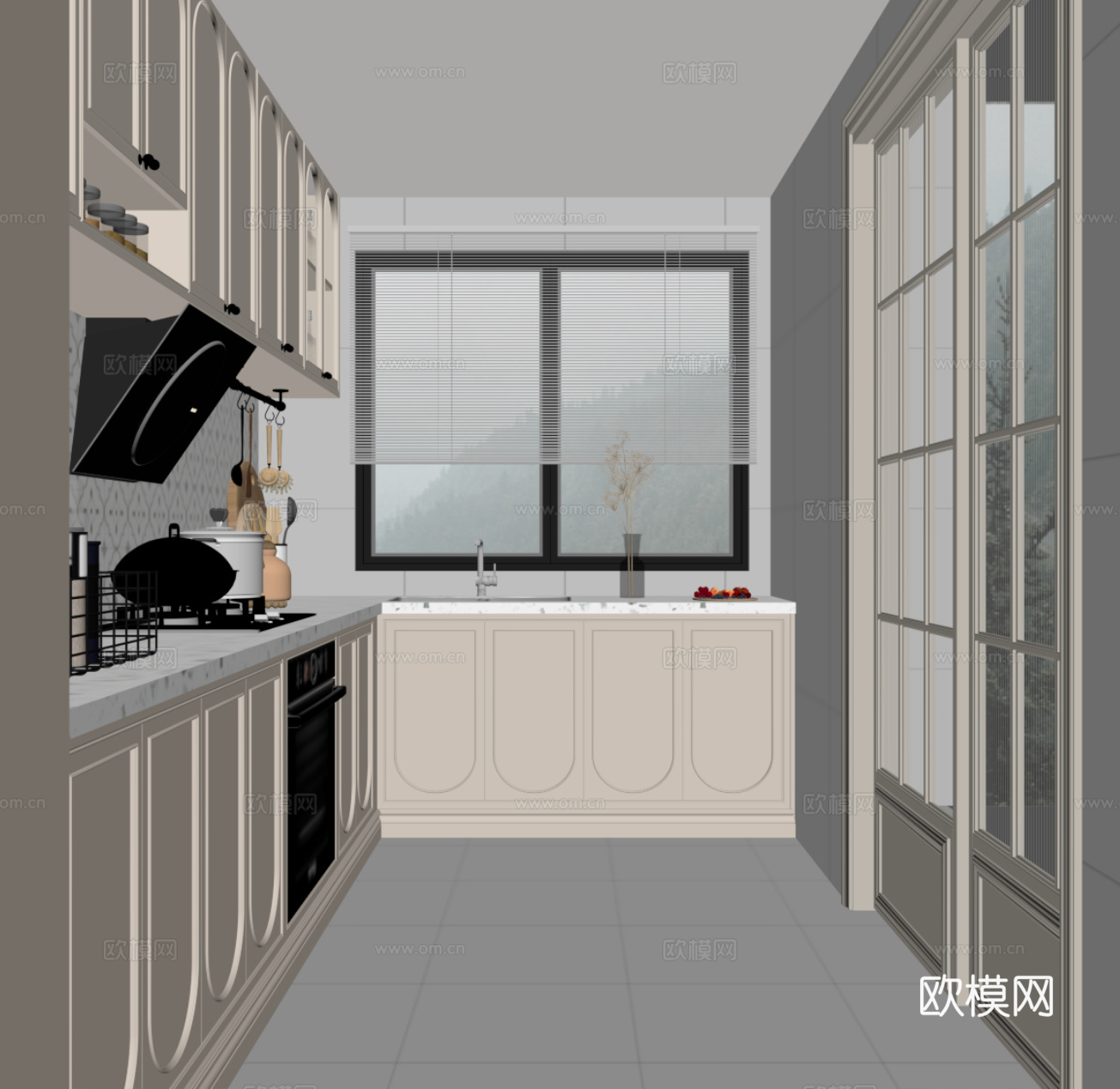 法式奶油风厨房 橱柜 厨具 电器su模型