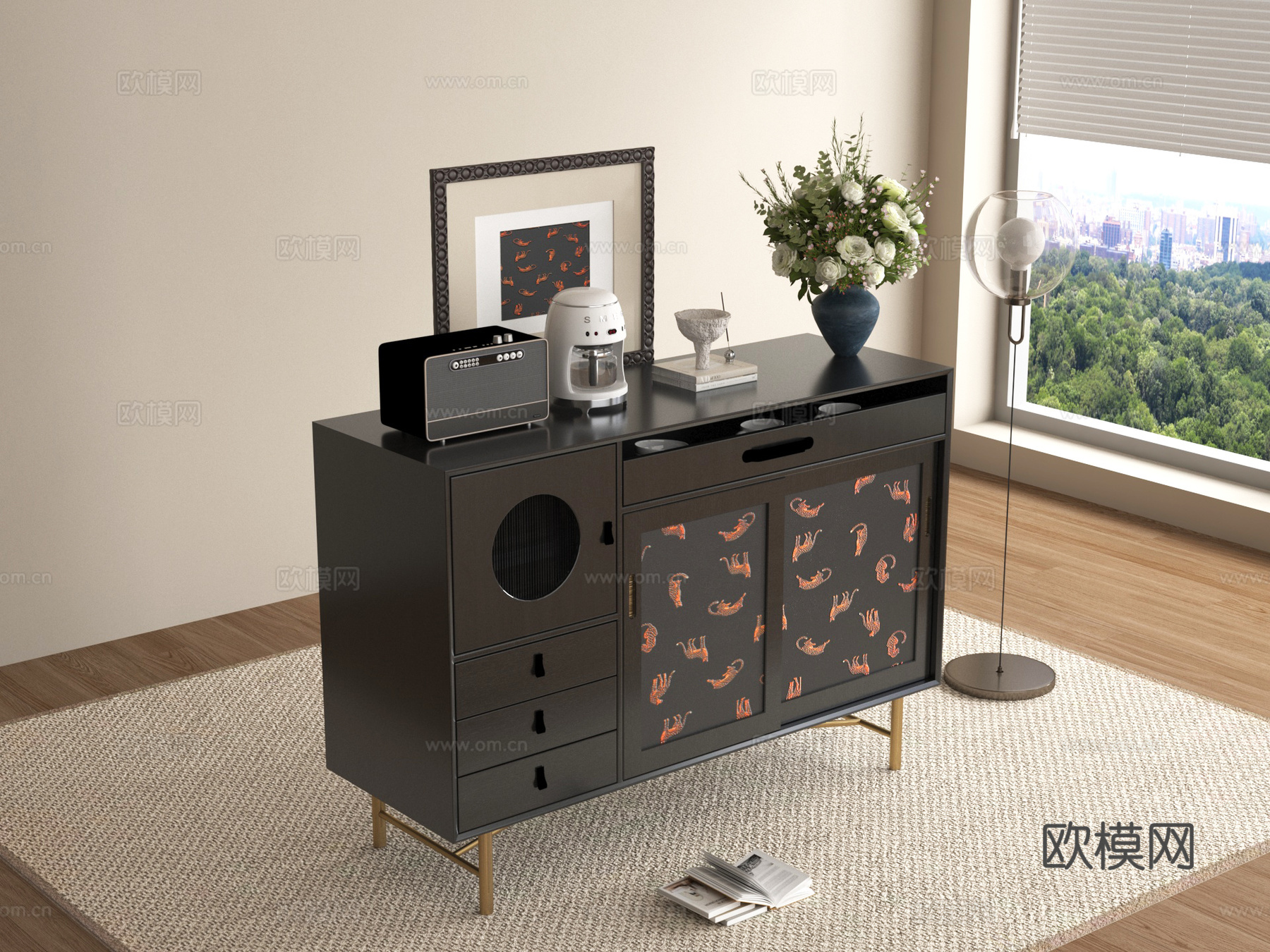 法式复古斗柜 玄关柜 装饰柜 边柜 餐边柜 装饰柜摆件组合3d模型下载