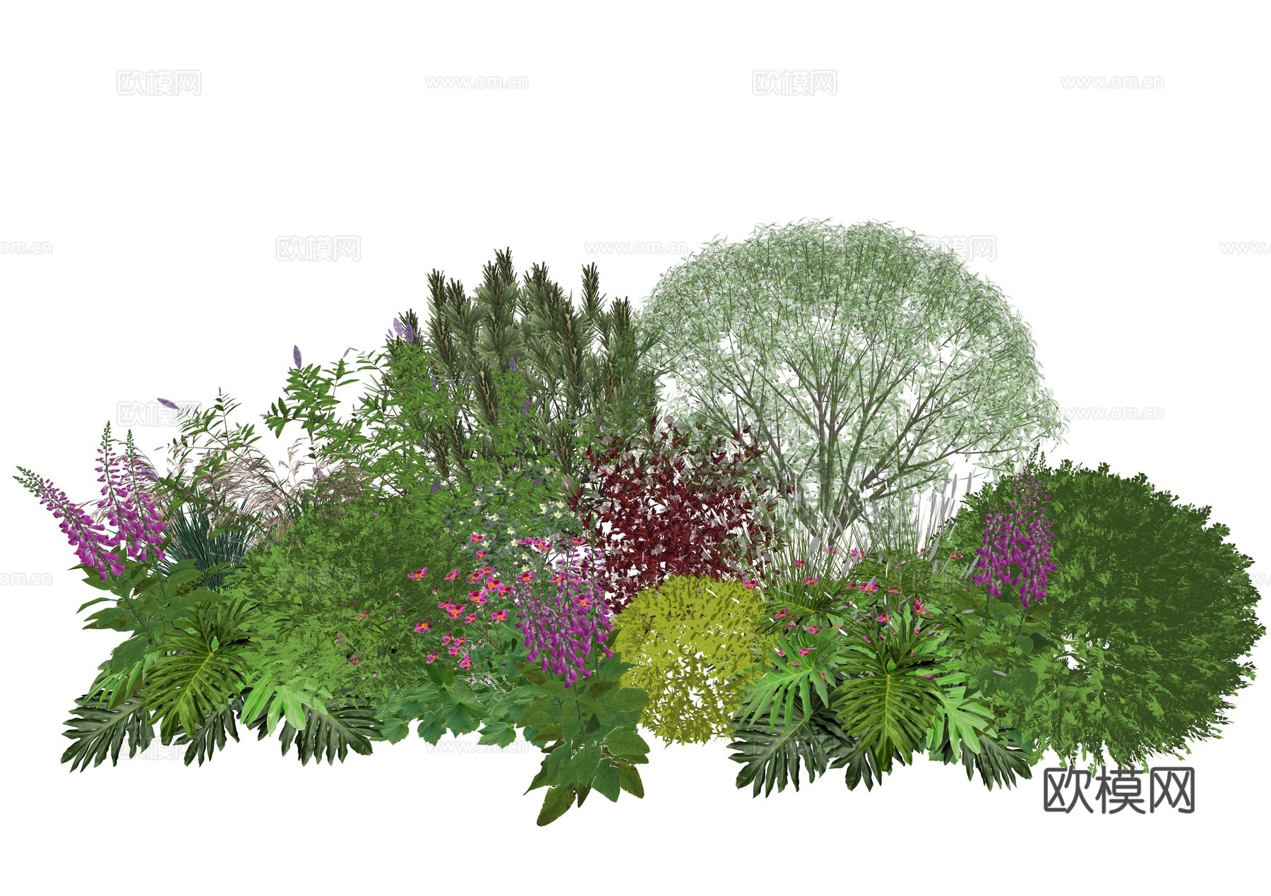 现代庭院植物堆景观组合su模型