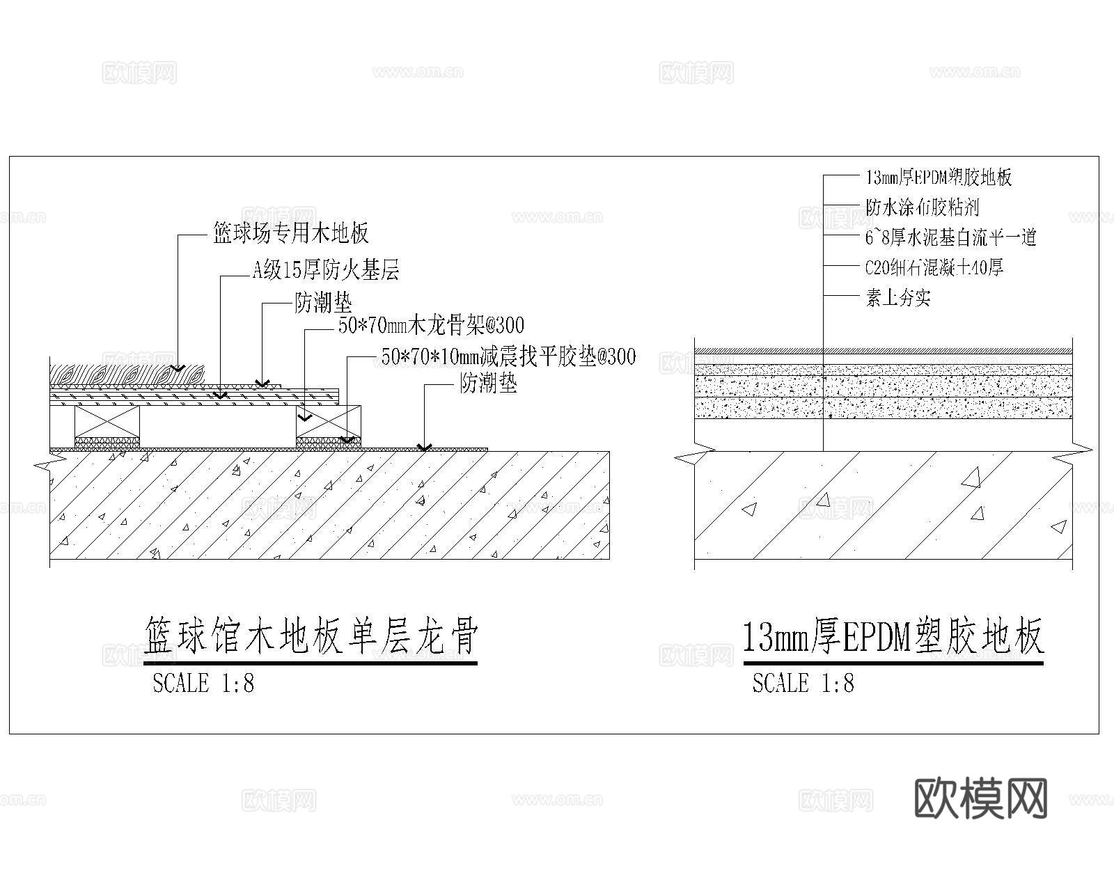 篮球馆木地板CADcad施工图