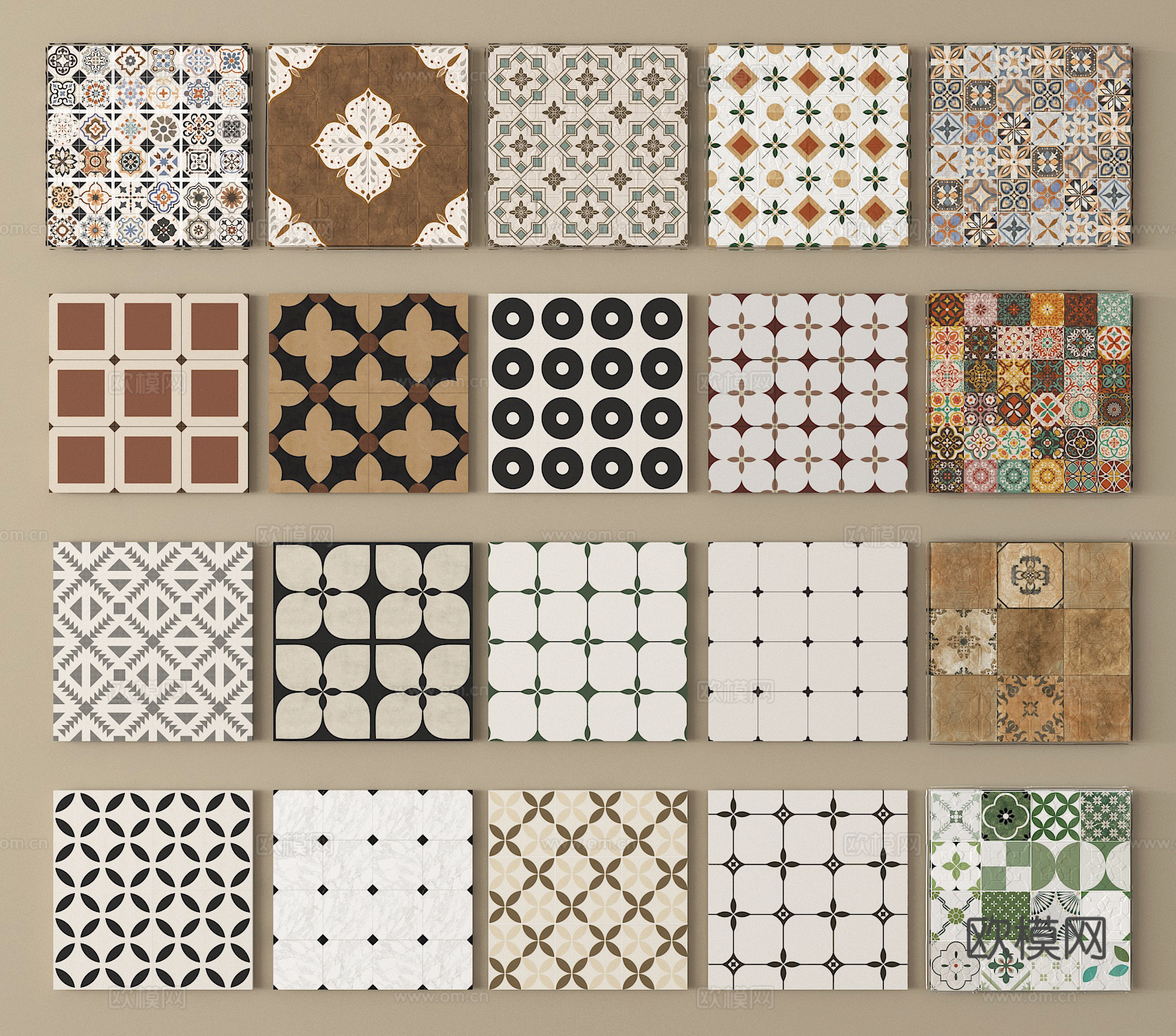 中古复古砖 花砖 地砖 仿古砖 拼花砖3d模型3d模型下载