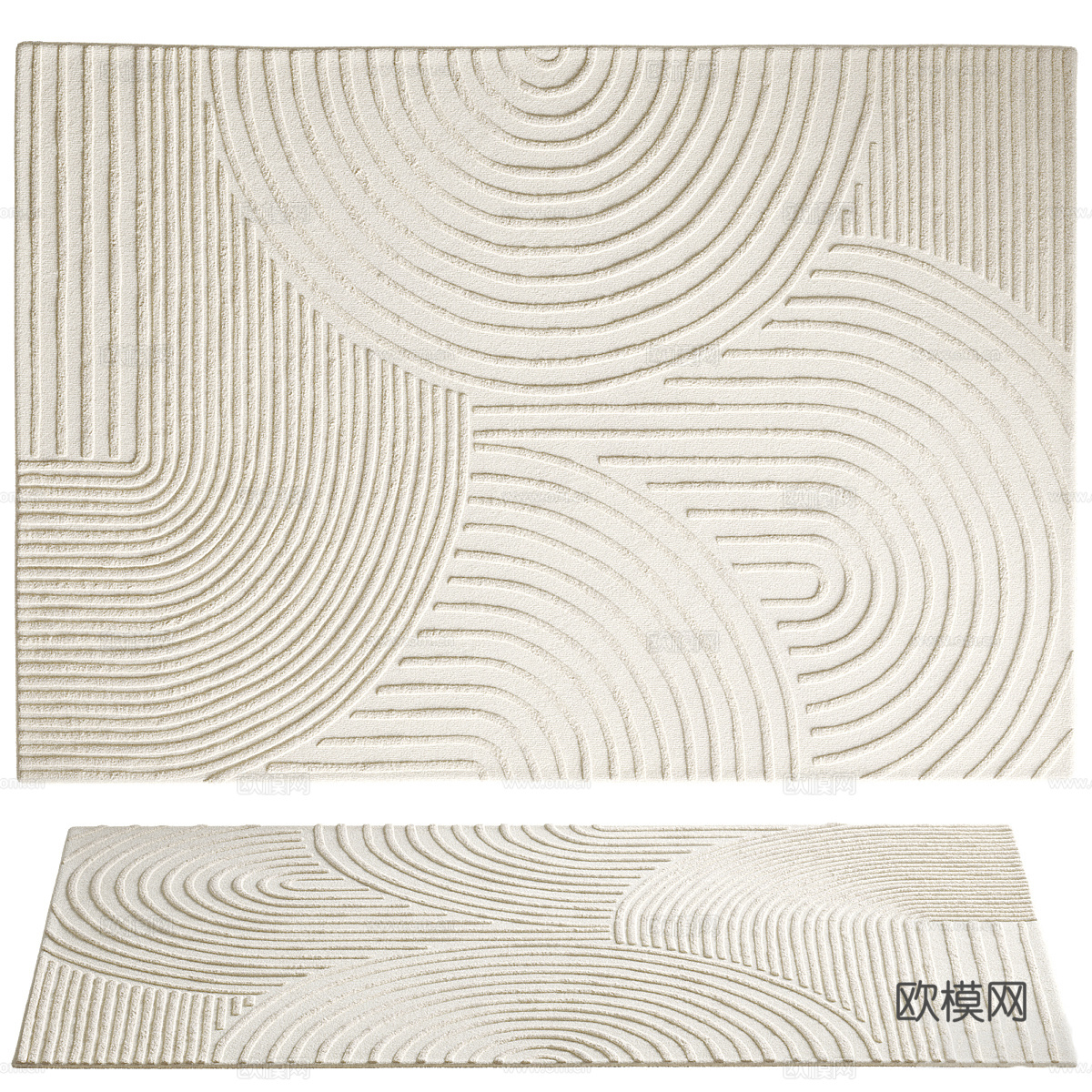 现代奶油风布艺地毯 羊毛地毯3d模型下载（渲染图1）