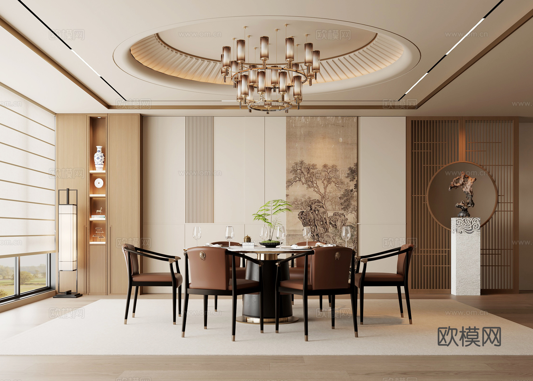 新中式餐厅3d模型下载