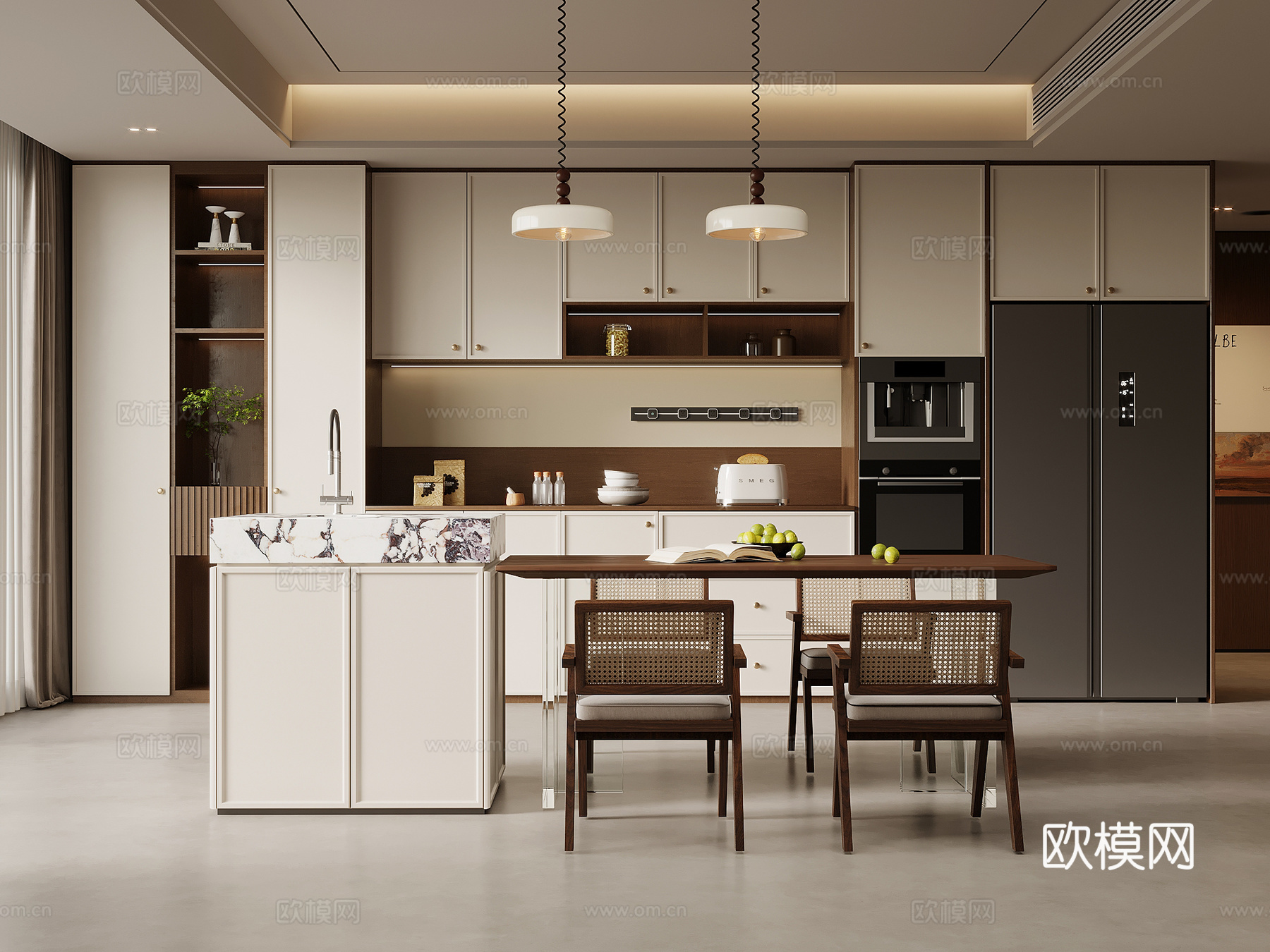 中古风餐厅 酒柜 餐边柜3d模型下载