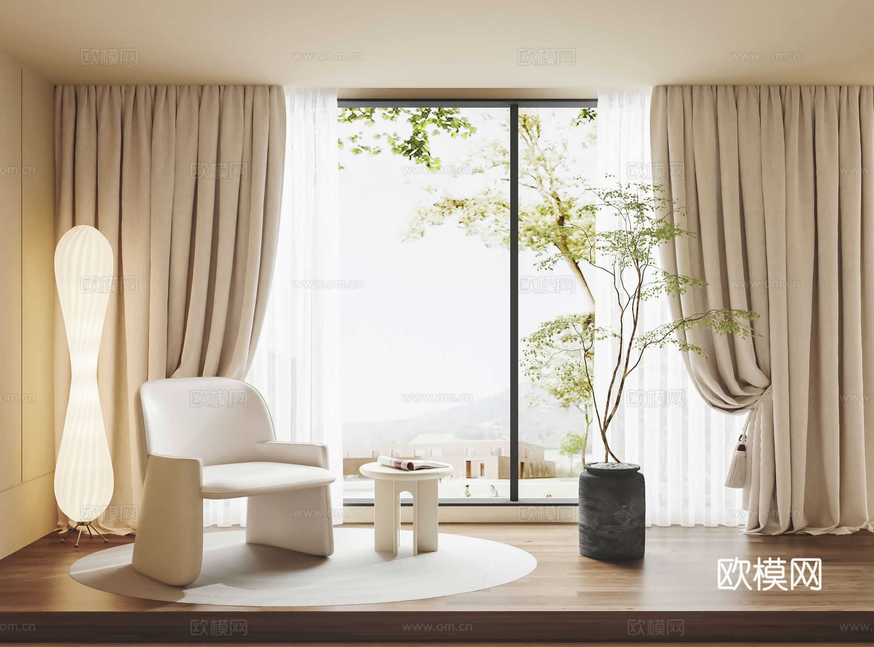 法式奶油风窗帘3d模型下载