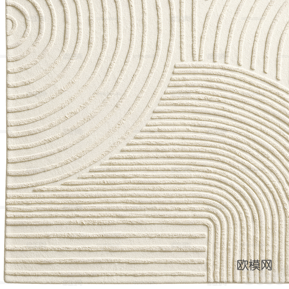 现代奶油风布艺地毯 羊毛地毯3d模型下载（渲染图5）