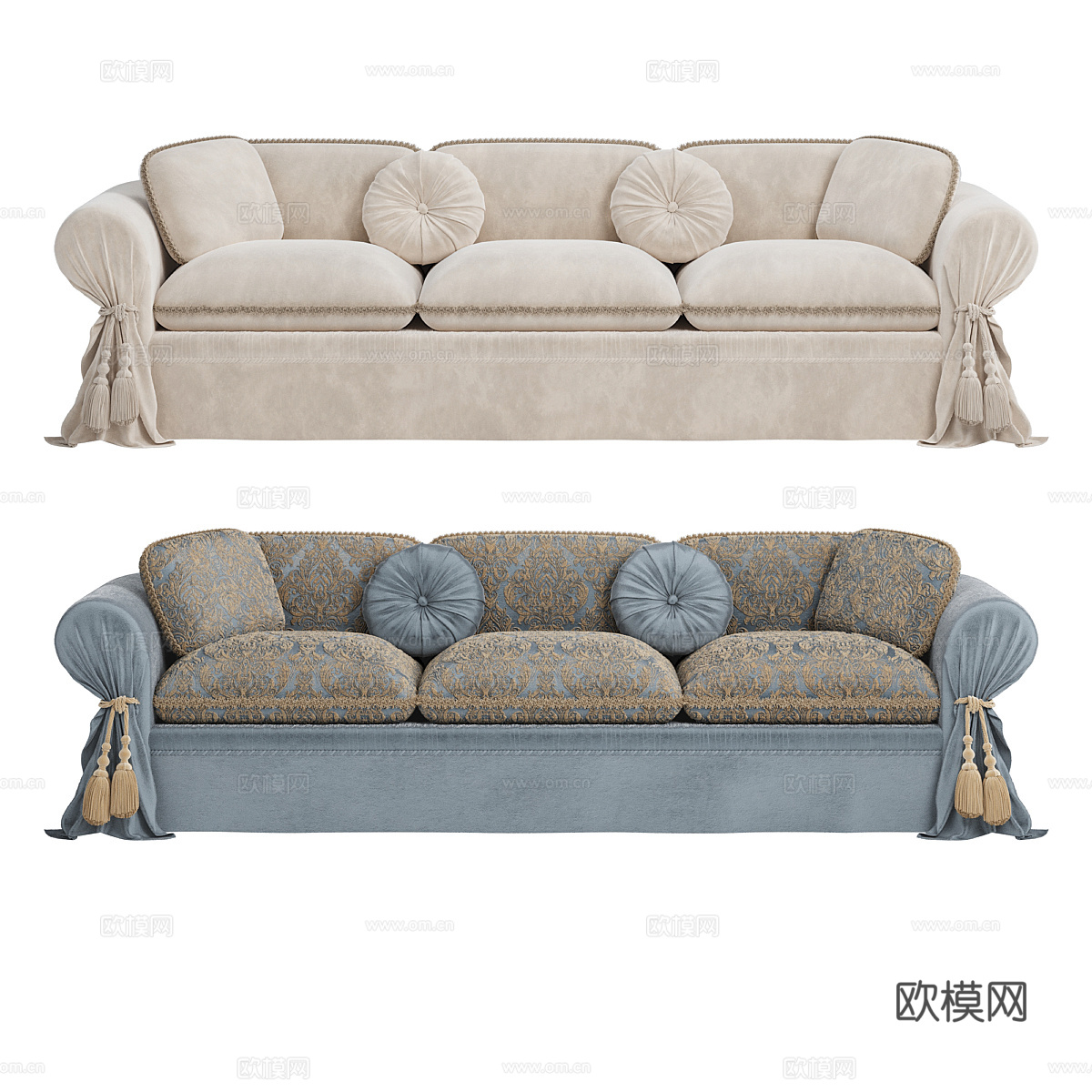 法式三人沙发3d模型下载（渲染图1）