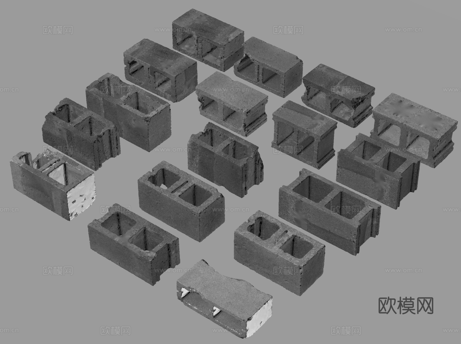 现代空心砖 水泥砖 砖头 砖块 混凝土砖 建筑材料su模型