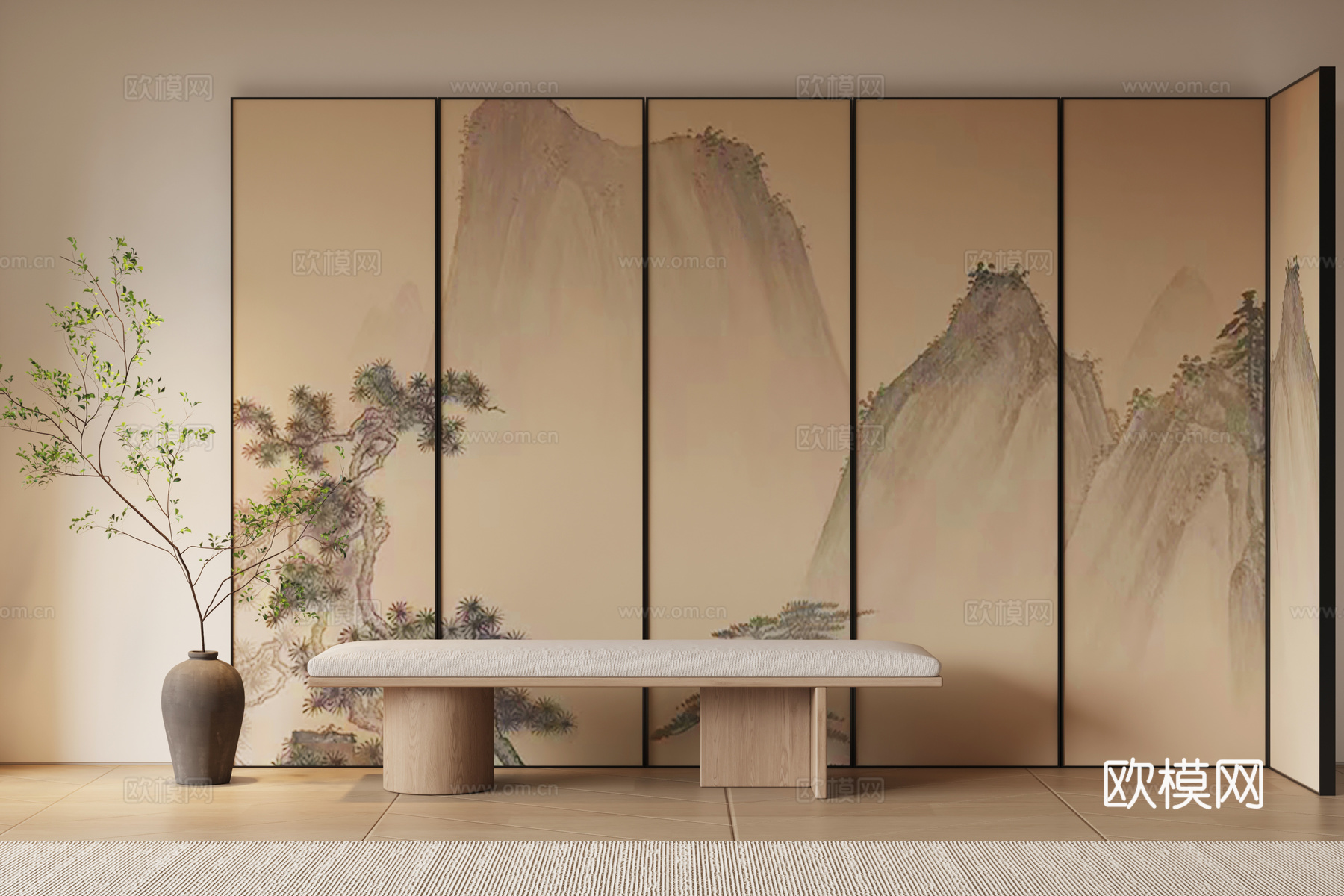 新中式宋式风屏风su模型