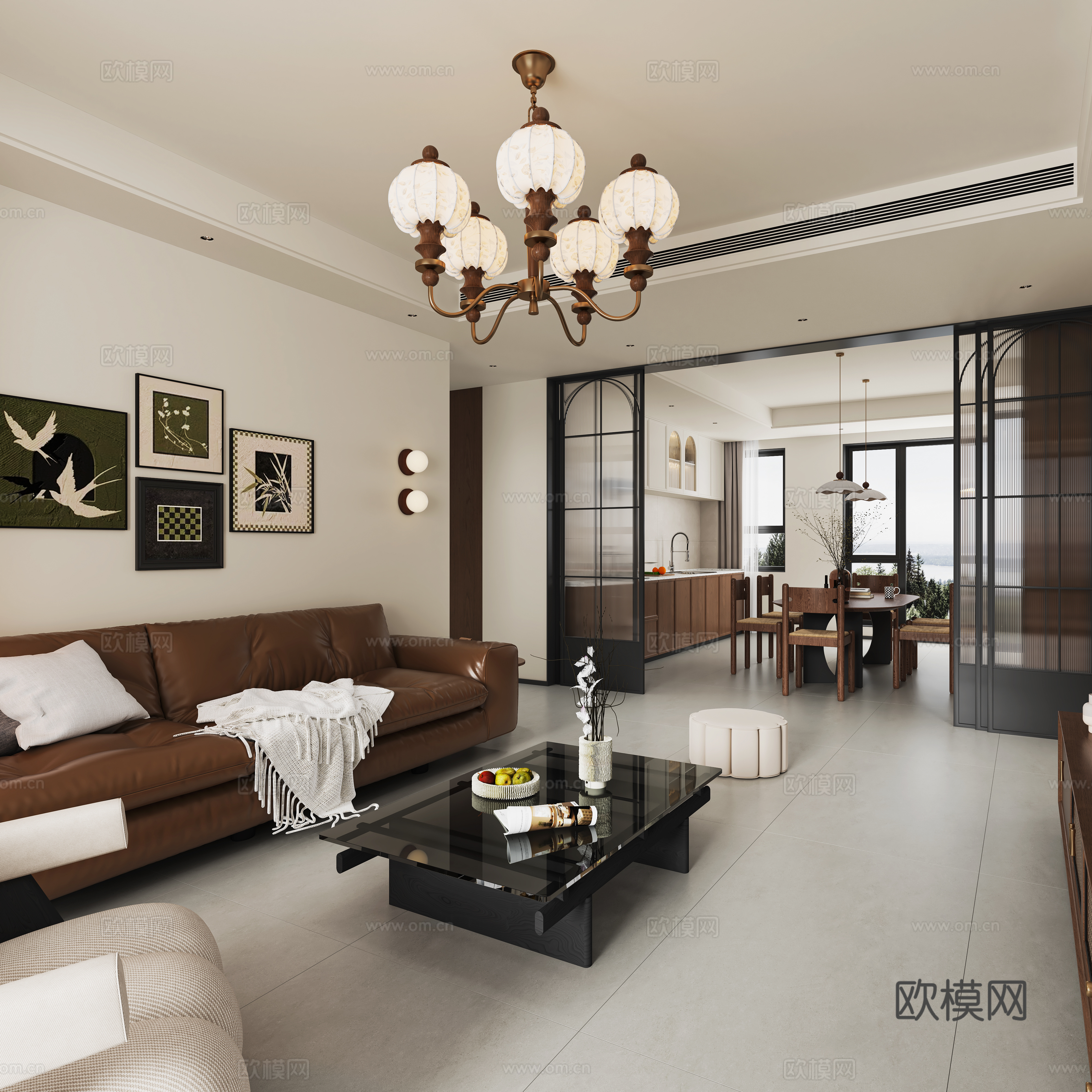 现代中古客餐厅3d模型下载（渲染图5）