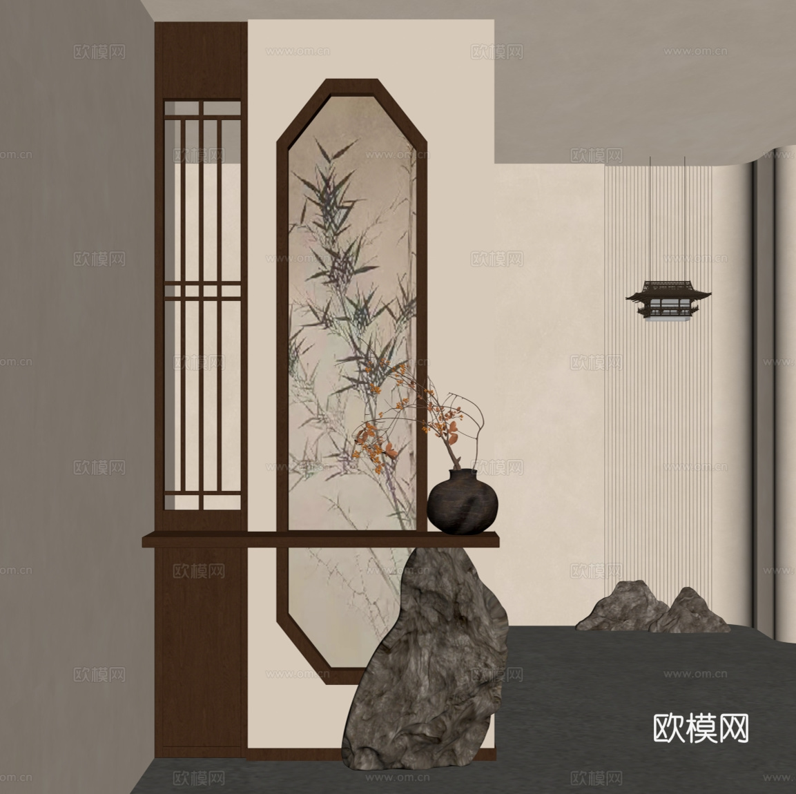 新中式屏风隔断su模型