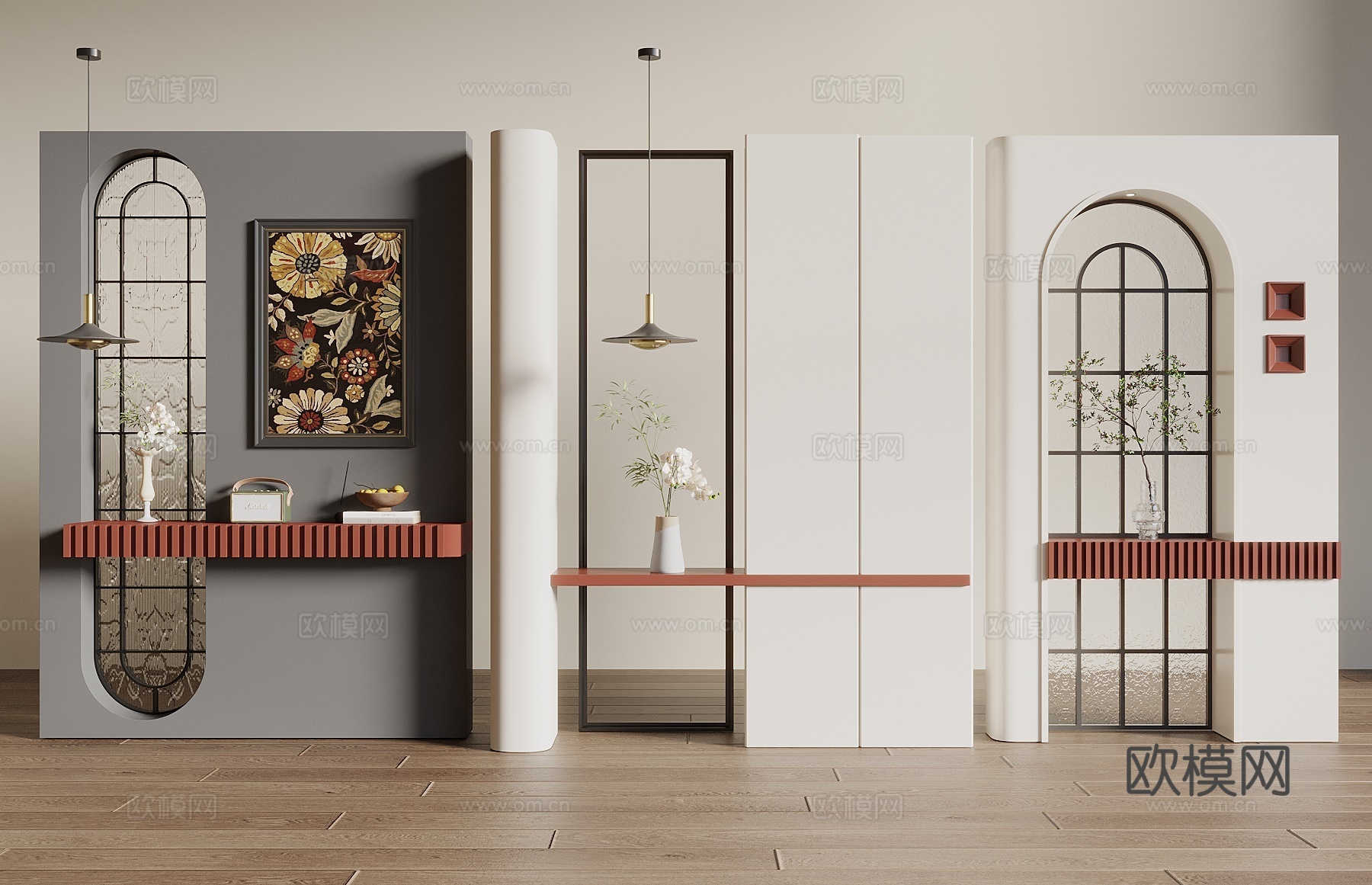 法式玄关隔断 美式隔断 装饰性隔断 玄关隔断 装饰墙 玻璃隔3d模型下载