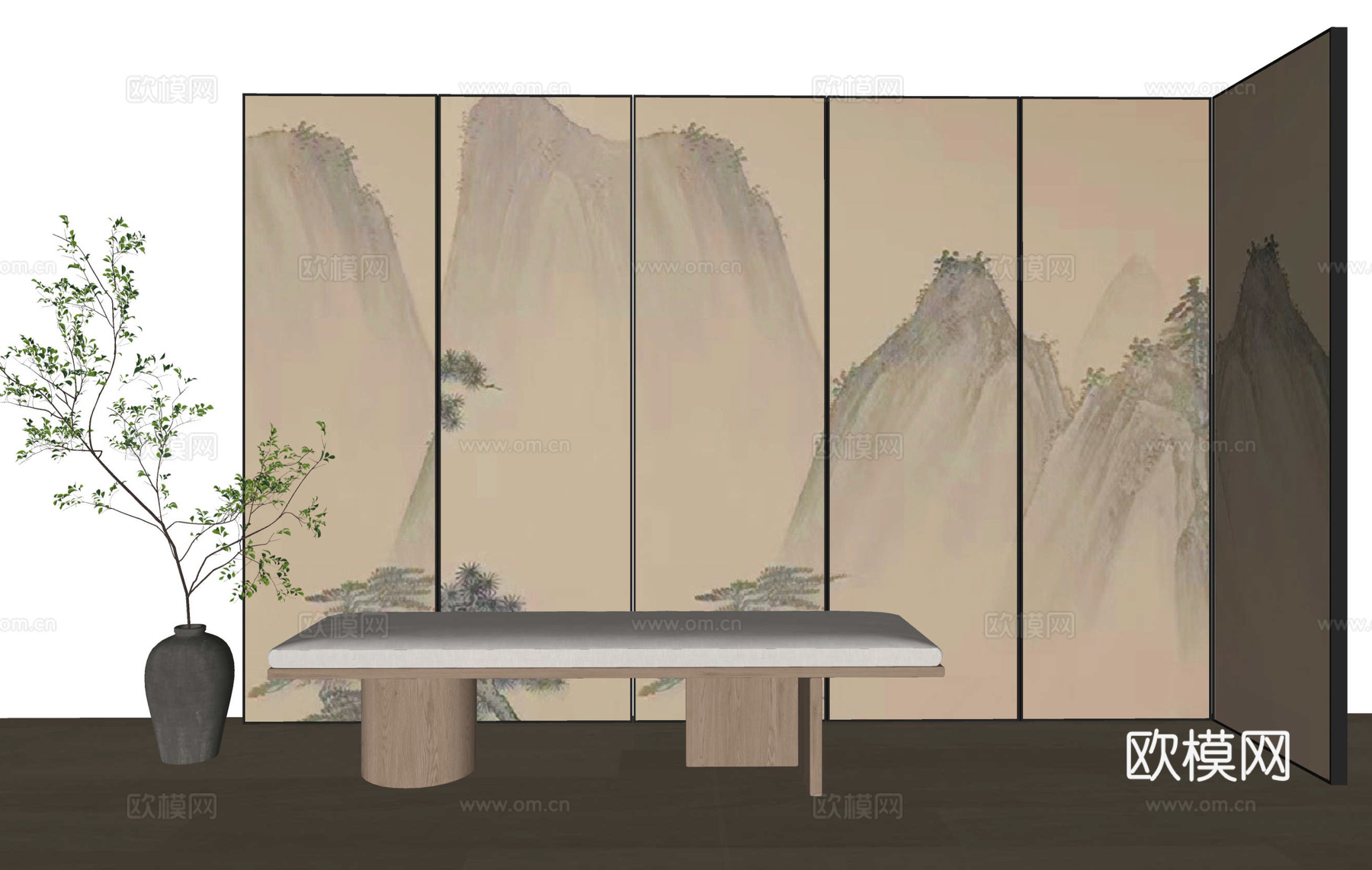 新中式宋式风屏风su模型