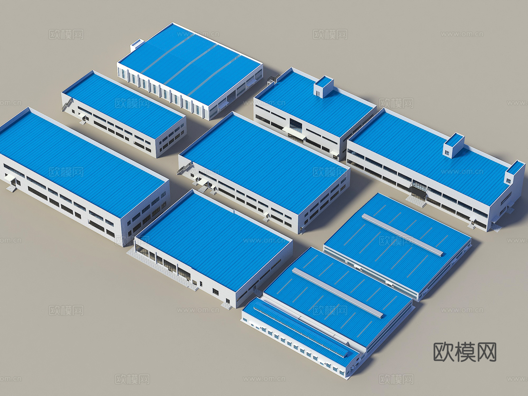 工业厂房 现代厂房建筑 现代厂房办公楼 钢结构厂房 流水线工su模型