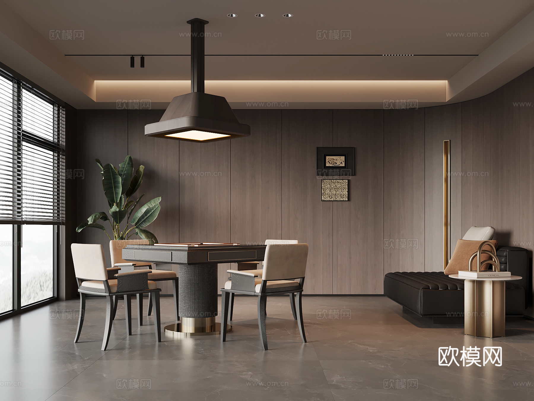 意式棋牌室 麻将桌 沙发3d模型下载